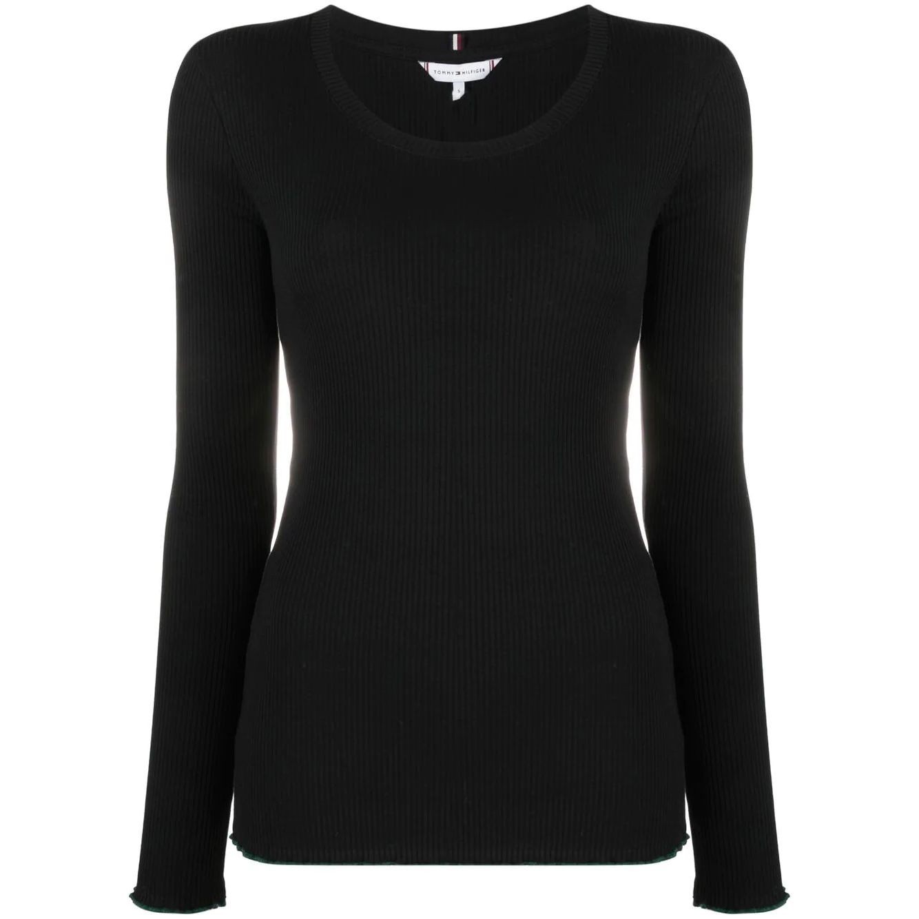 TOMMY HILFIGER Megztinis moterims, Juoda, Slim frill rib scoop-neck swea 1