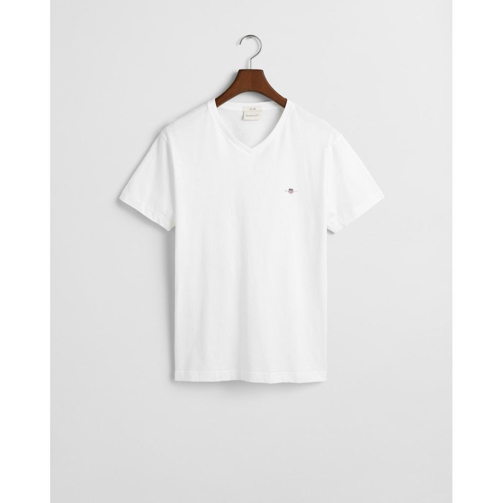 GANT Marškinėliai trump. rankovėmis vyrams, Balta, Slim shield V-neck t-shirt 6