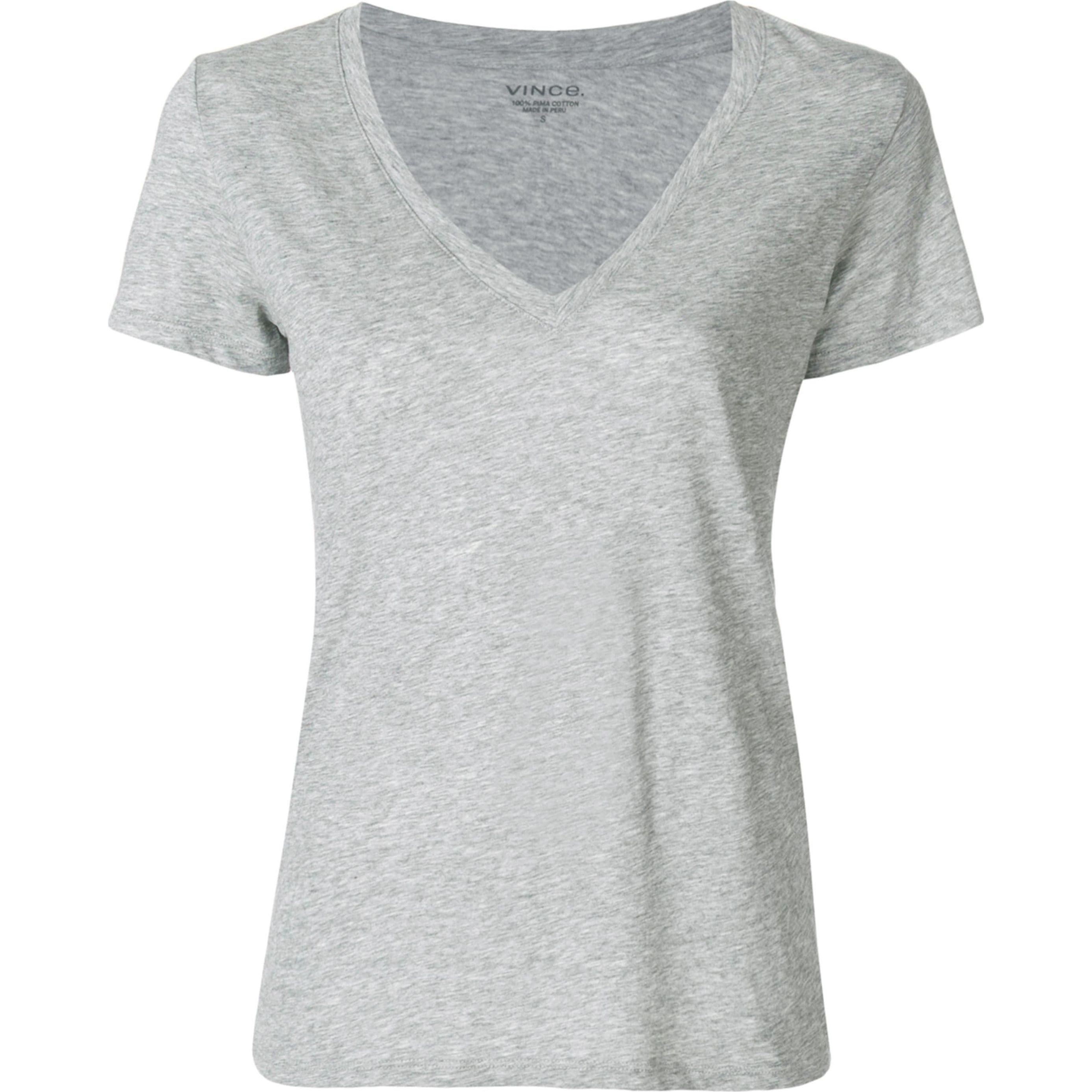 VINCE Marškinėliai trump. rankovėmis moterims, Pilka, Essential v-neck t-shirt 1