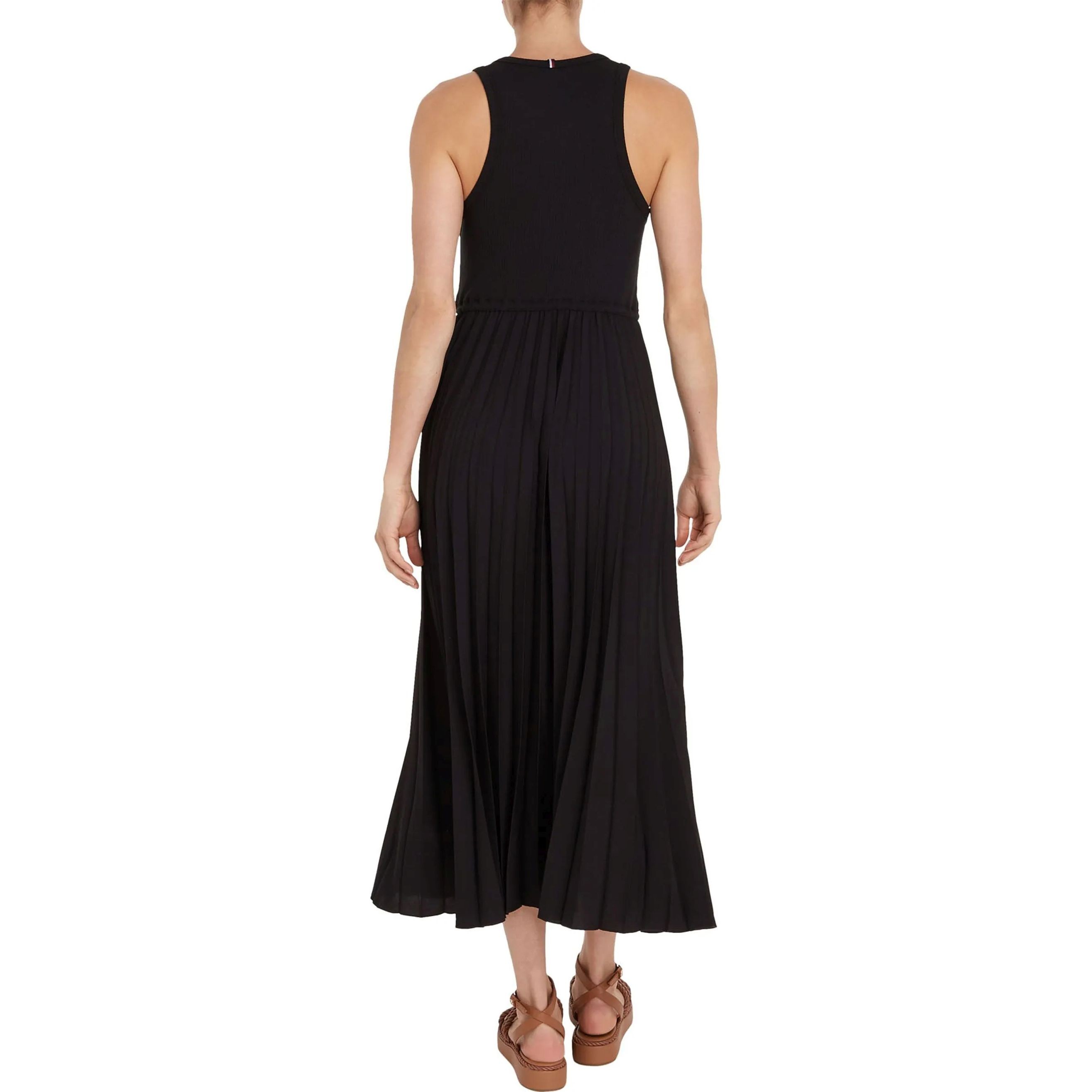 TOMMY HILFIGER Midi suknelė moterims, Juoda, Rib tank pleated dress midi ns 4