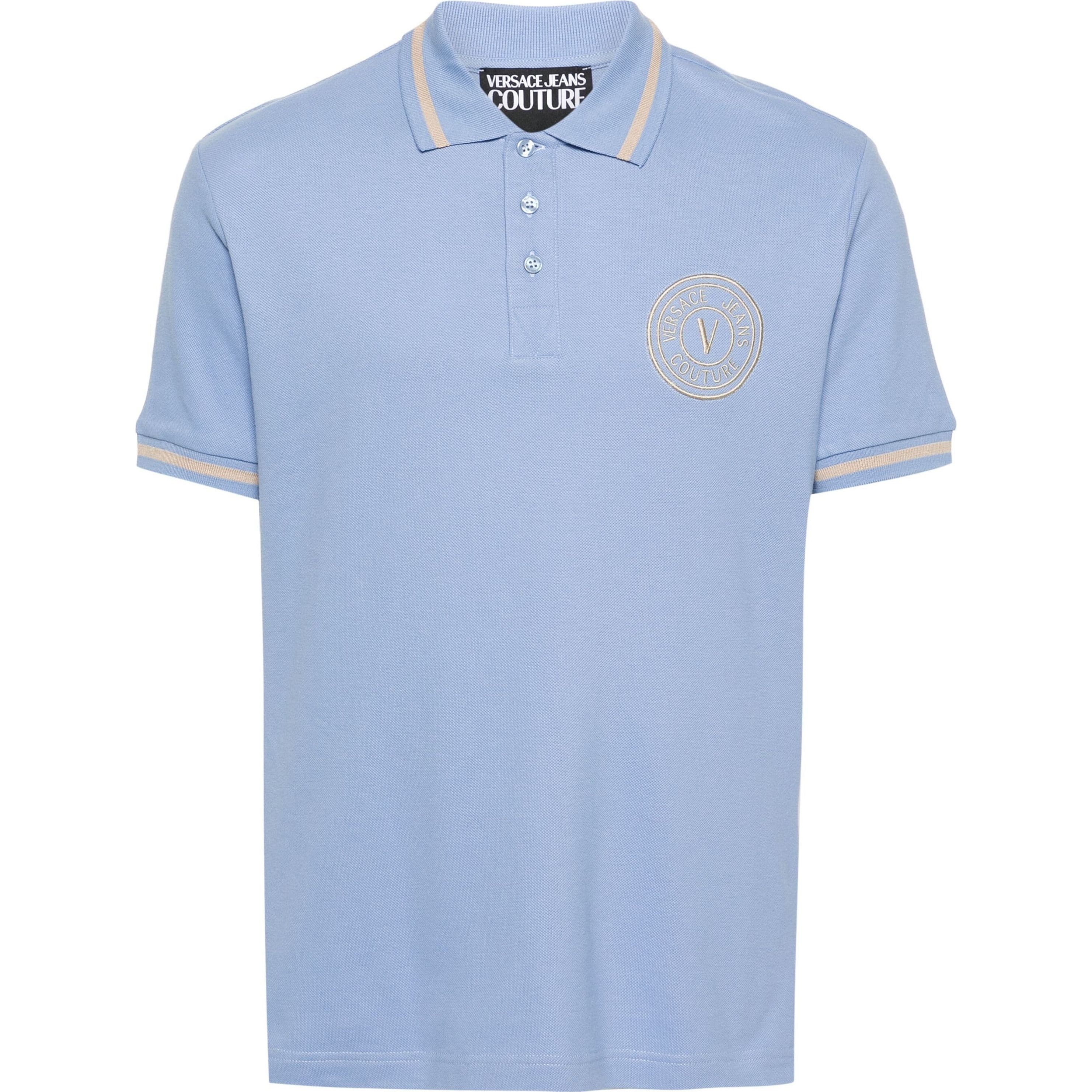 VERSACE JEANS CUTURE Polo marškiniai trumpos rank. vyrams, Mėlyna, V-emblem piqué polo shirt