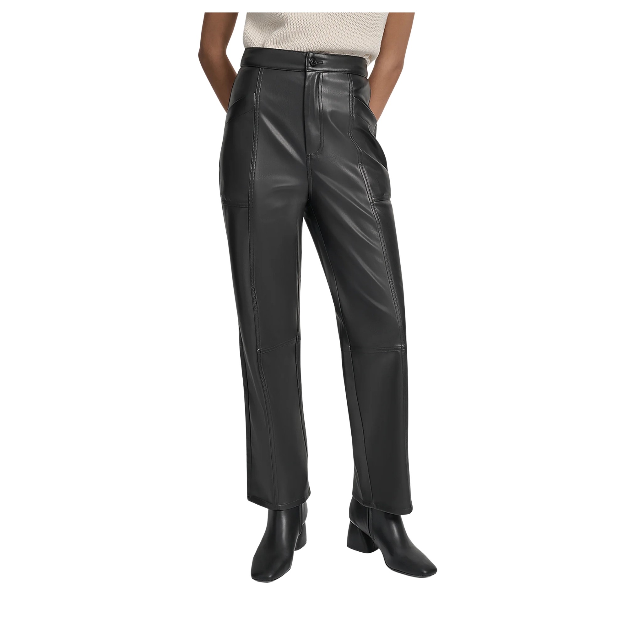 DKNY Kelnės moterims, Juoda, Faux leather high ri 1