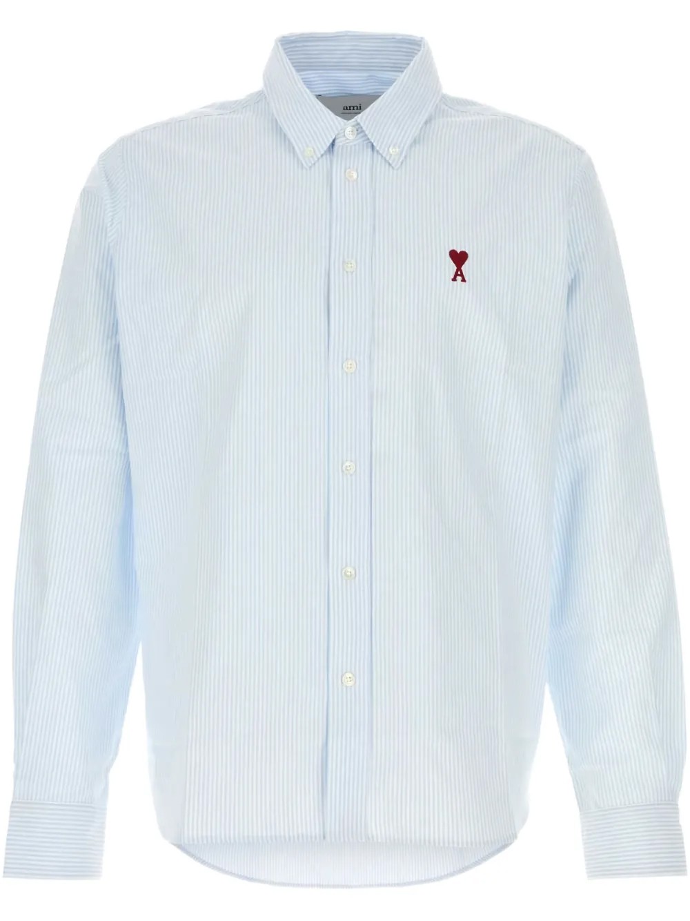 AMI PARIS Marškiniai ilgomis rankovėmis vyrams, Mėlyna, Logo-embroidered cotton shirt 1