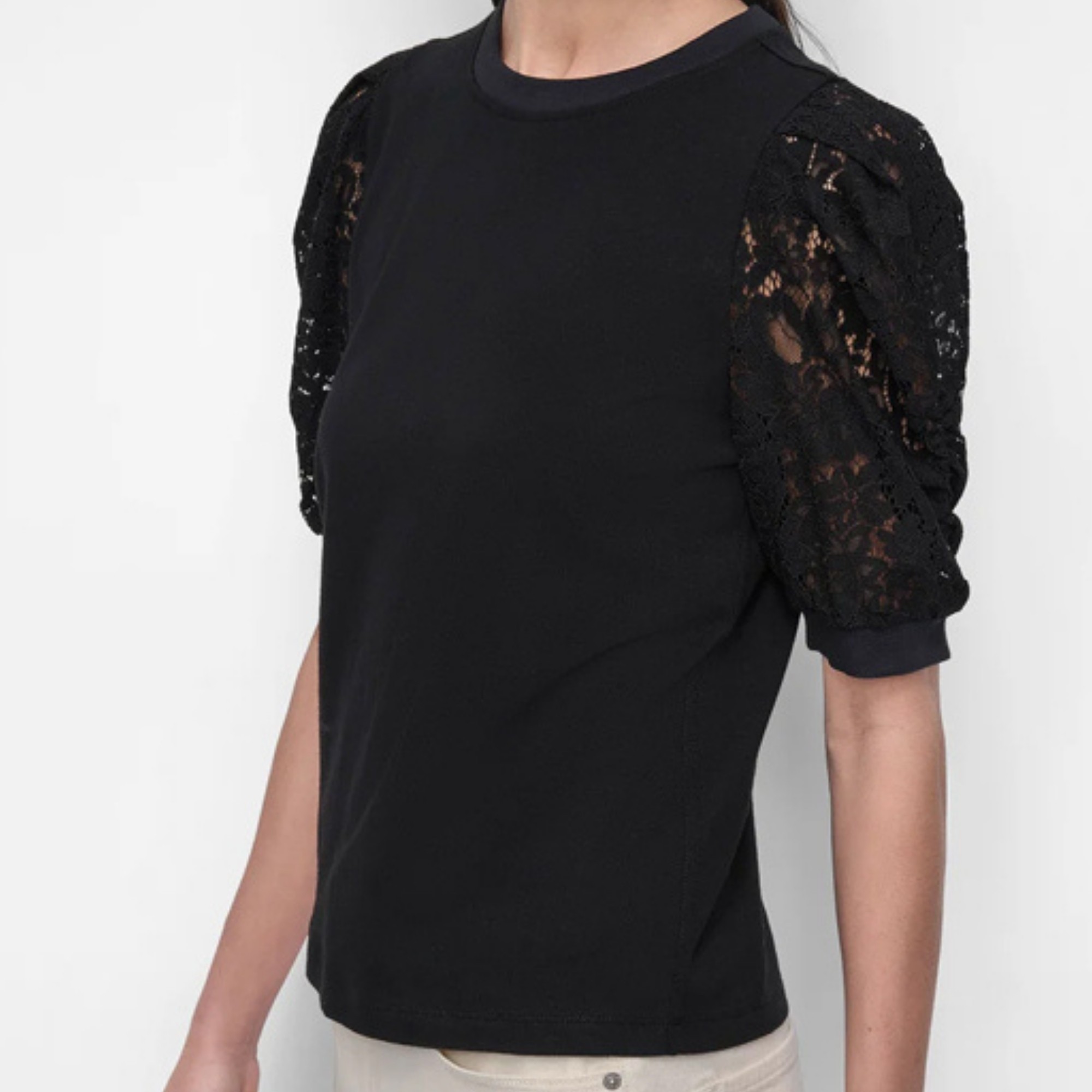 DKNY Palaidinės moterims, Juoda, Lace puff sleeve cre 2