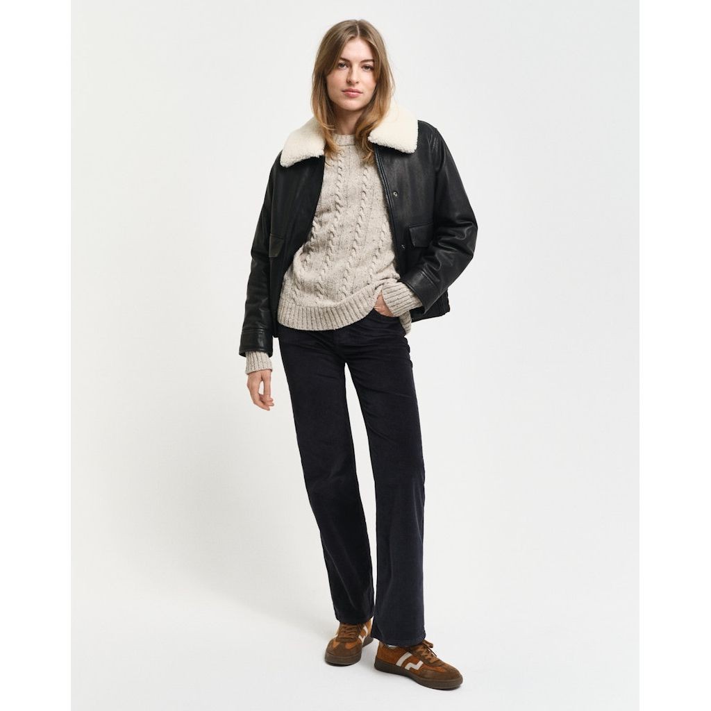 GANT Megztinis moterims, Smėlio, Neps cable knit c-neck sweater 5