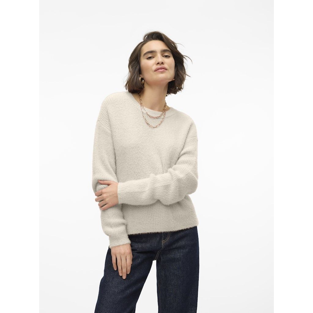 VERO MODA Megztinis moterims, Smėlio, Puff o-neck pullover boo 2