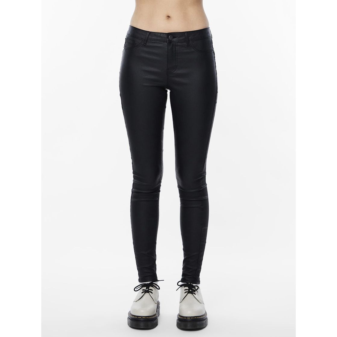 PIECES Odinės kelnės moterims, Juoda, Shape-up paro skn coated 6