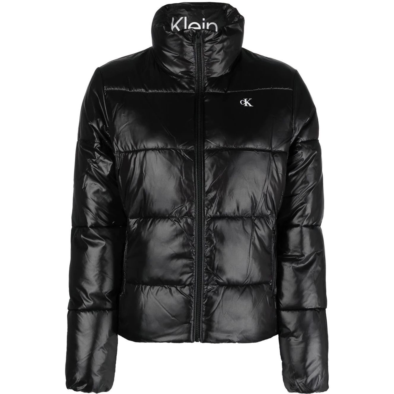 CALVIN KLEIN JEANS Pūkinė striukė moterims, Juoda, Shiny short fitted jacket