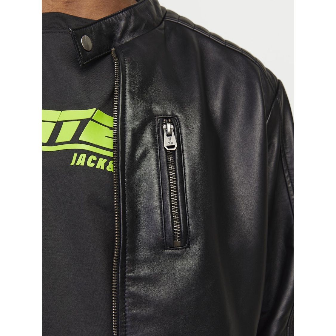 JACK & JONES Striukė vyrams, Juoda, JCOLIAM LEATHER JACKET 4