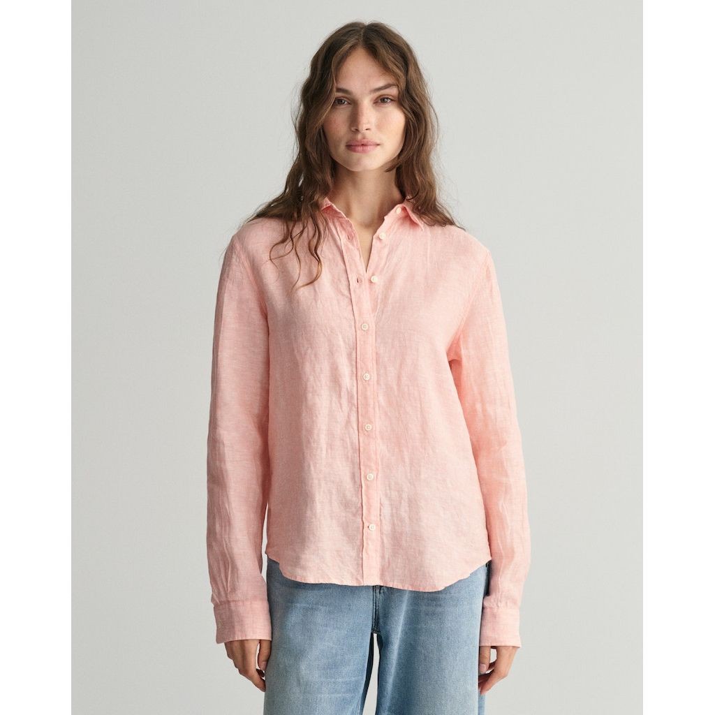 GANT Marškiniai moterims, Rožinė, REG LINEN CHAMBRAY SHIRT 2