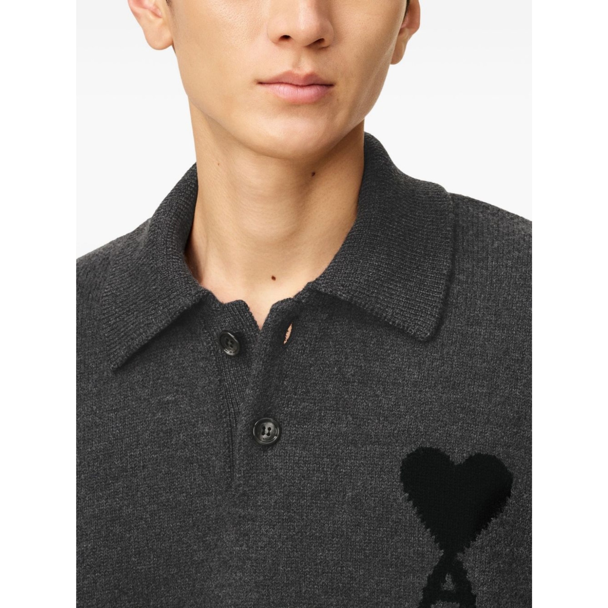 AMI PARIS Megztinis, Pilka, Ami de coeur polo sweater 2