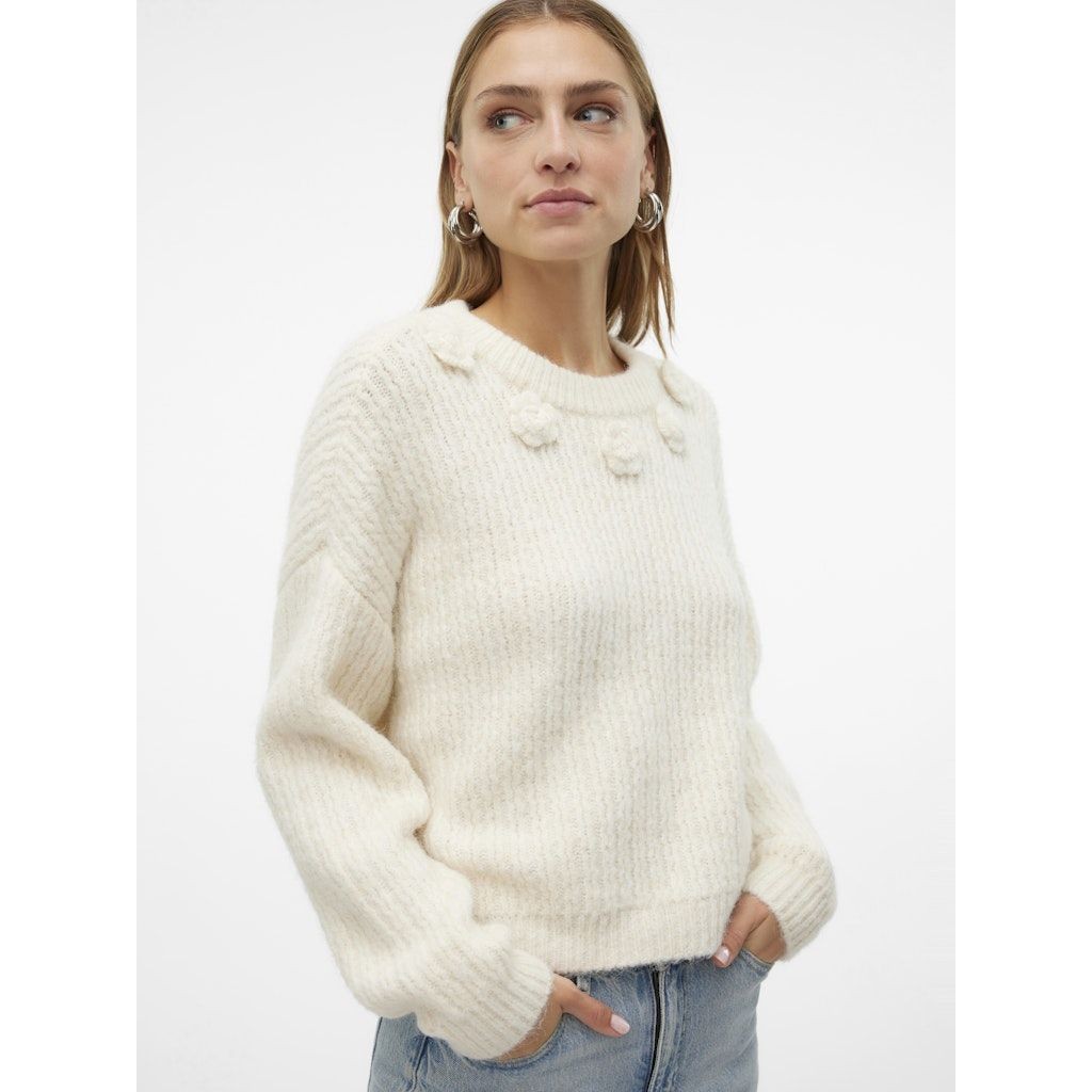 VERO MODA Megztinis moterims, Balta, Aletta o-neck pullover 5