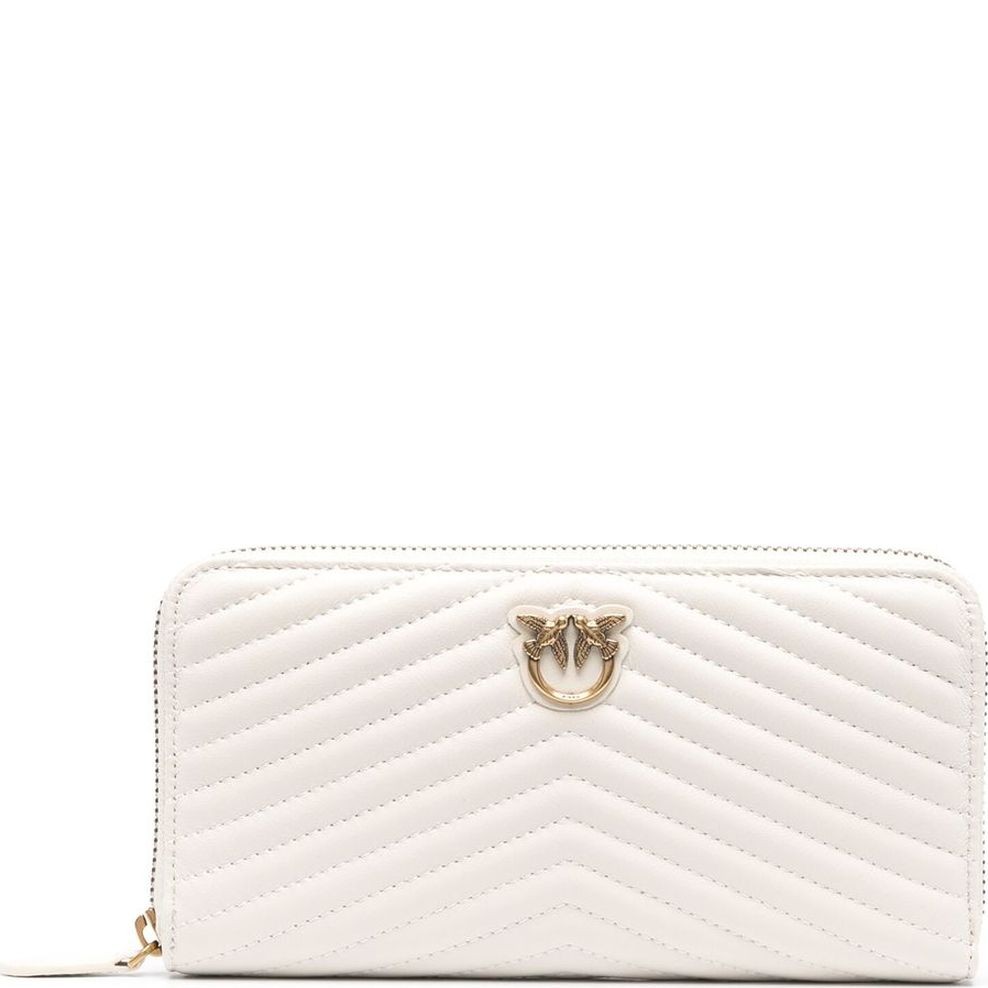 PINKO Piniginė moterims, Balta, Logo-plaque leather wallet 1
