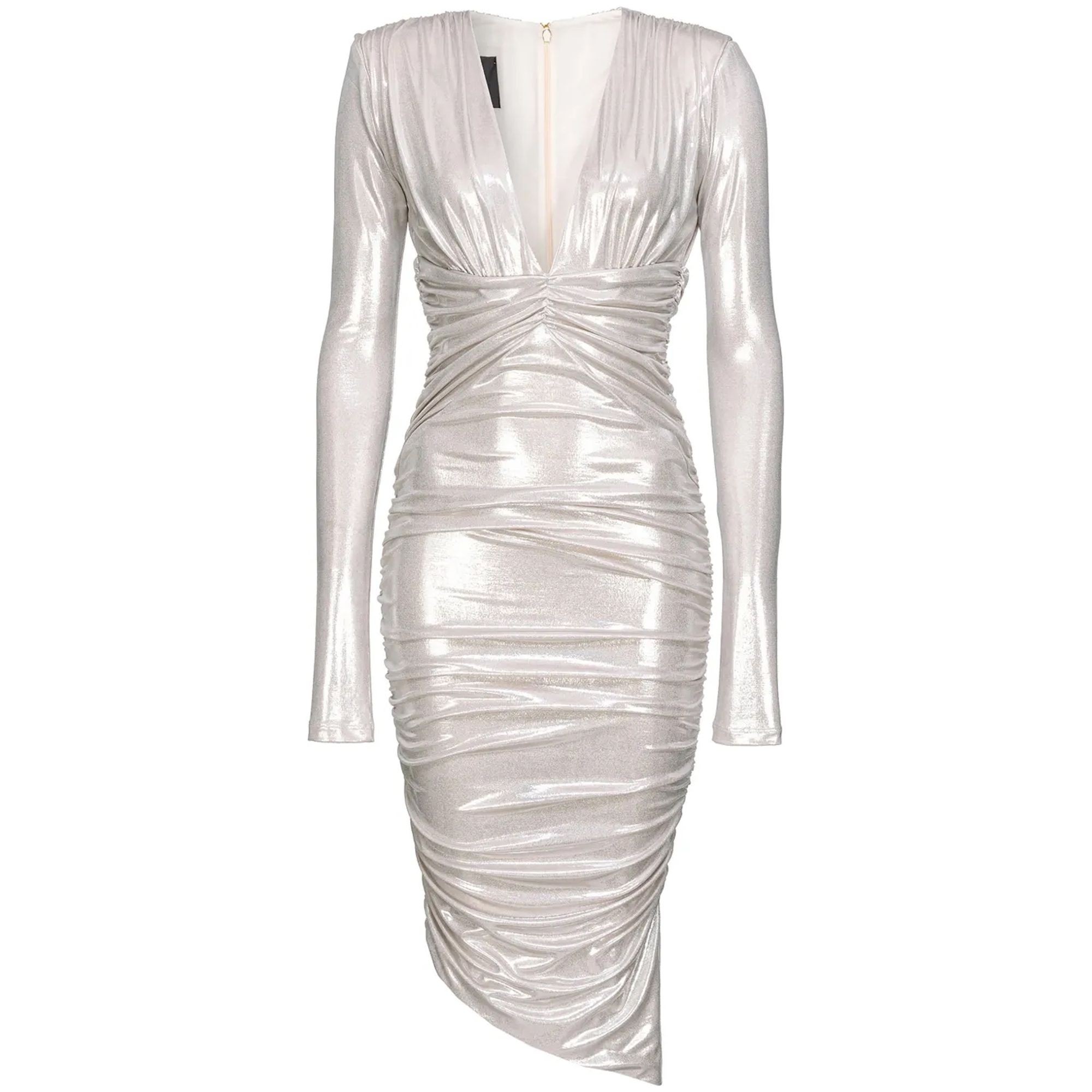 PINKO Midi suknelė moterims, Sidabrinė, Gathered metallic midi dress 1