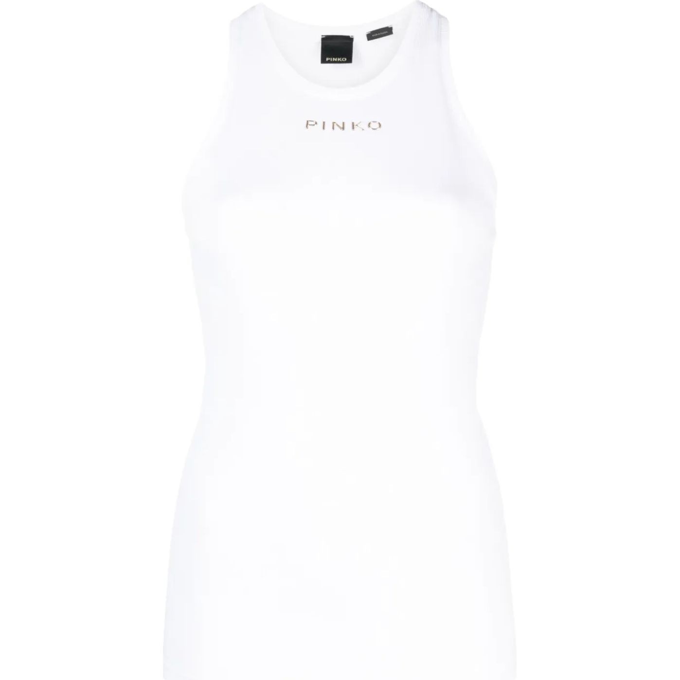 PINKO Marškiniai be rankovių moterims, Balta, Logo-print ribbed tank top