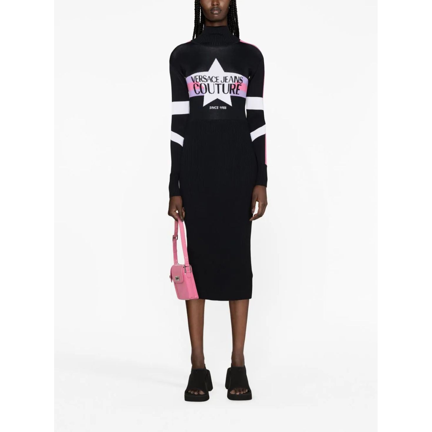 VERSACE JEANS CUTURE Midi suknelė moterims, Juoda, Logo star dress 2