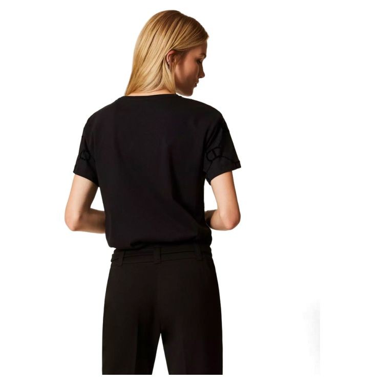 TWINSET Marškinėliai trump. rankovėmis moterims, Juoda, Knitted t-shirt 2