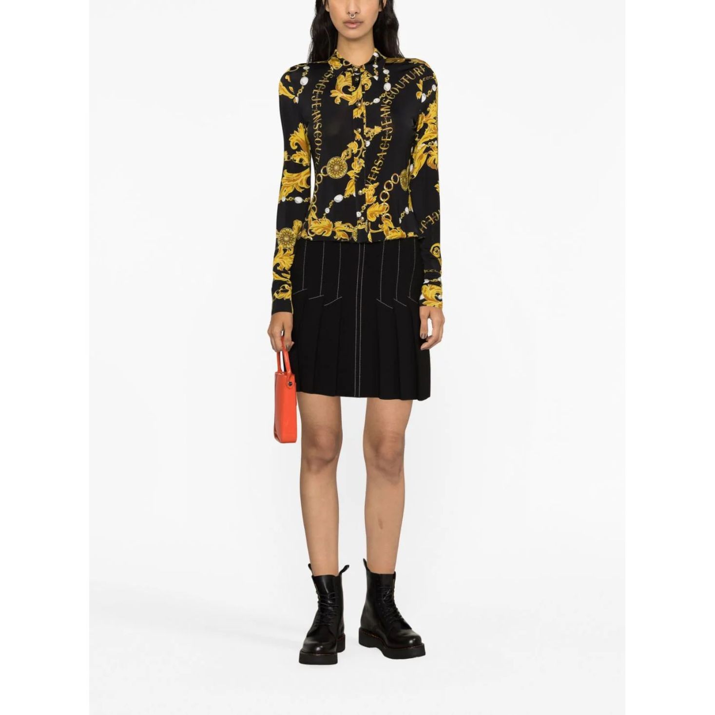 VERSACE JEANS CUTURE Marškiniai ilgomis rankovėmis moterims, Juoda, Chain couture shirt 2