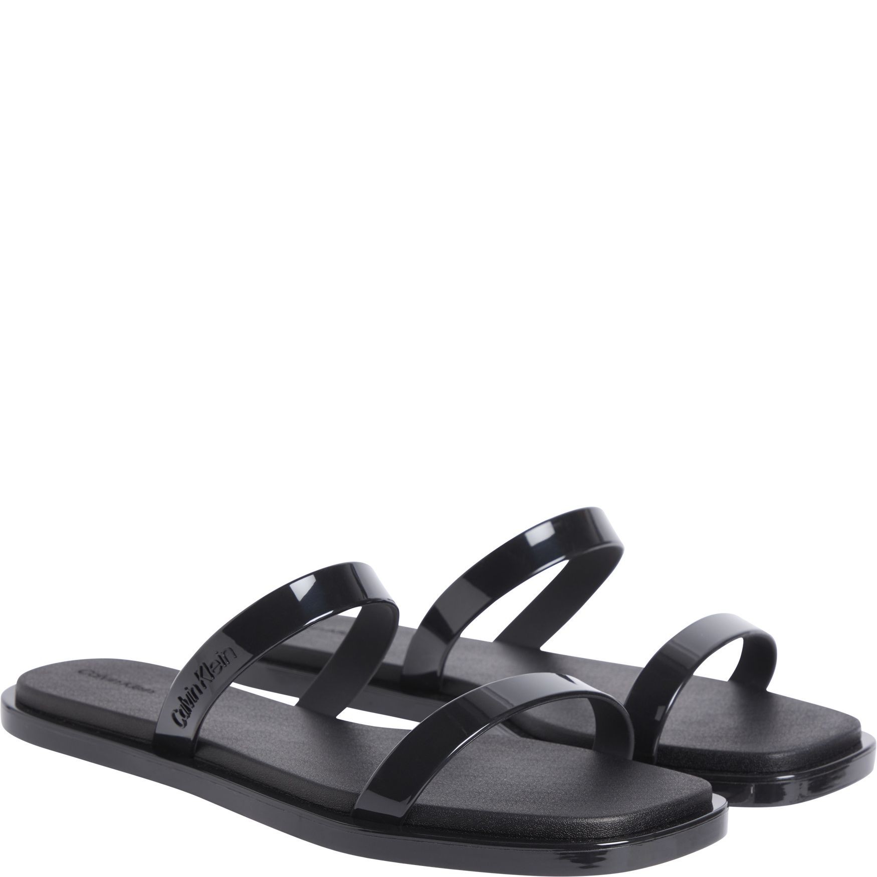 CALVIN KLEIN Guminės šlepetės moterims, Juoda, Double bar slide 1