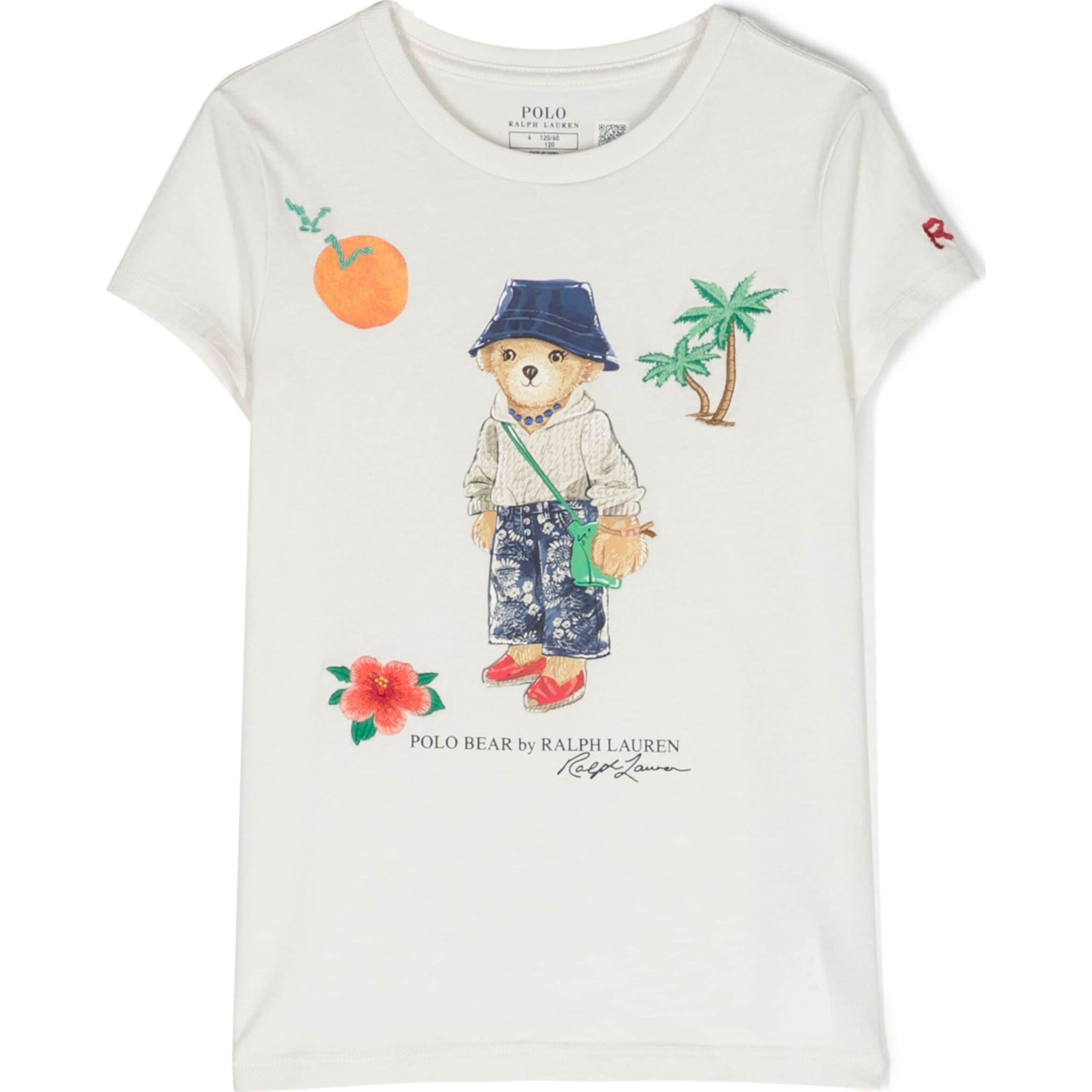 RALPH LAUREN KIDS Marškinėliai trump. rankovėmis mergaitėms, Balta, Bear tee 1