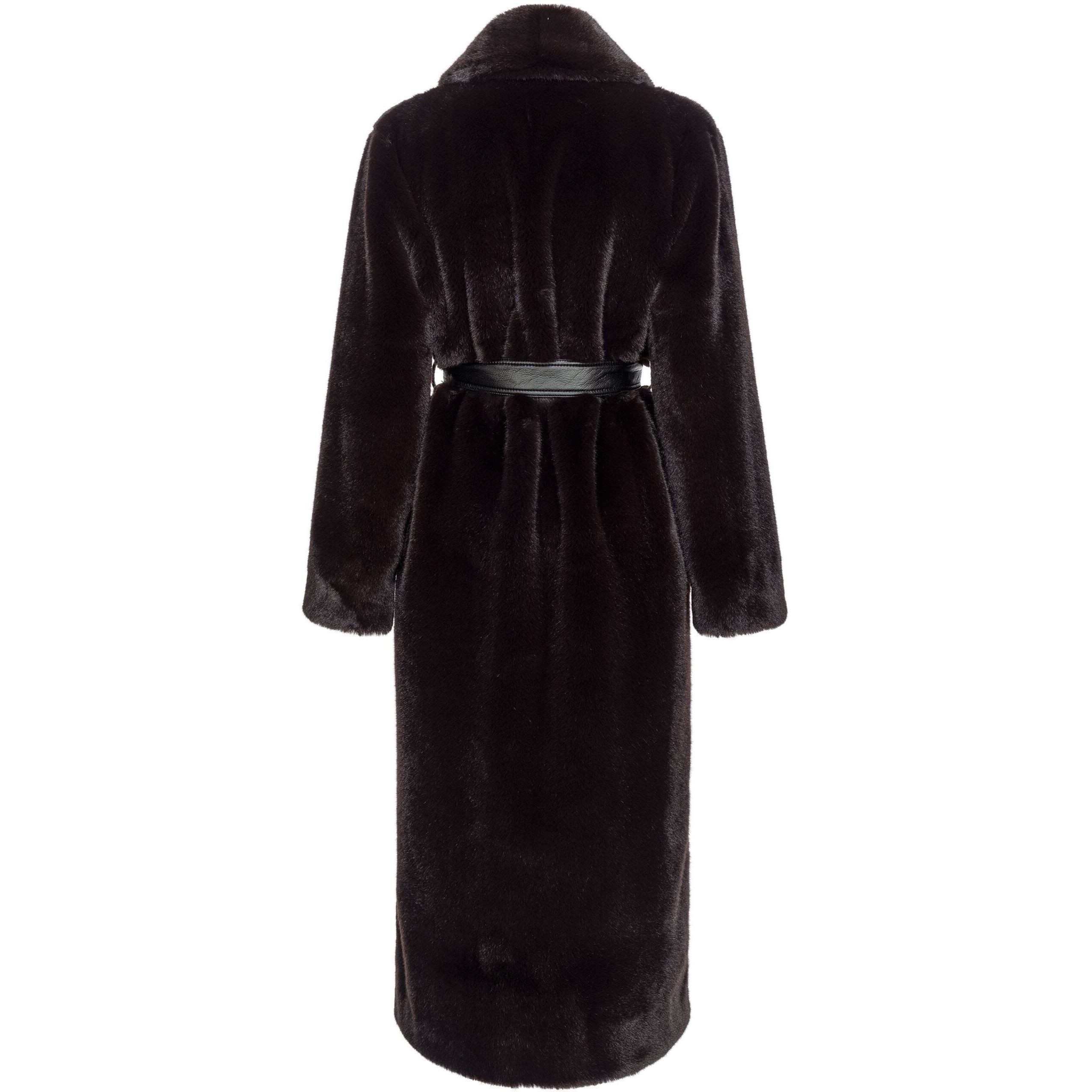 PINKO Paltas moterims, Juoda, Belted faux-fur coat 2
