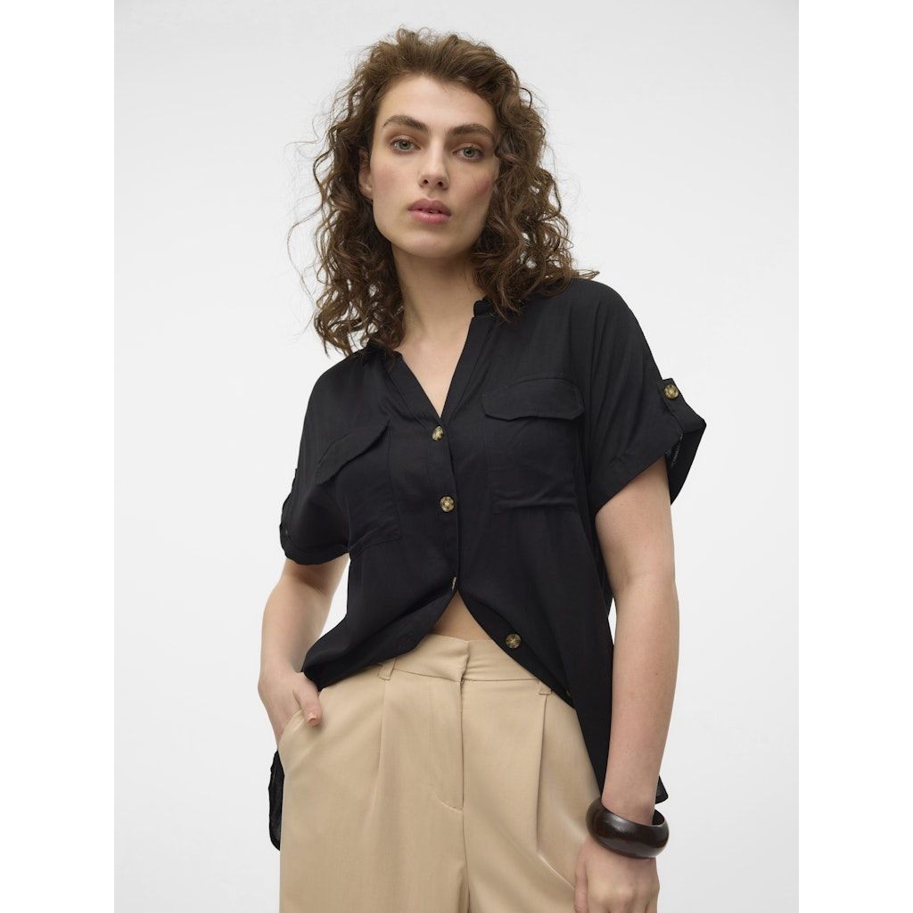 VERO MODA Marškiniai trump. rankovėmis moterims, Juoda, Bumpy shirs 4
