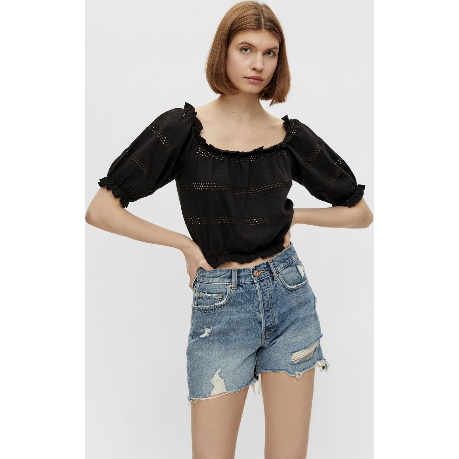 PIECES Palaidinės moterims, Juoda, PCTAYLEE SS CROP 3