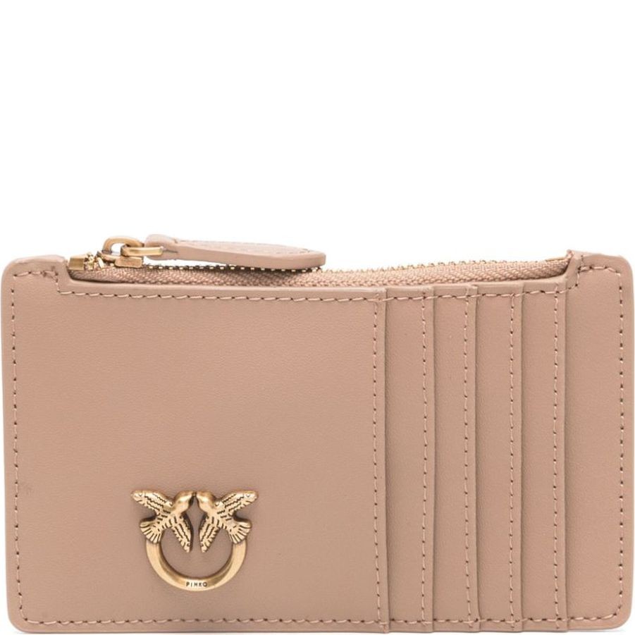 PINKO Kortelių dėklas moterims, Kūno, Love bird leather cardholder 1