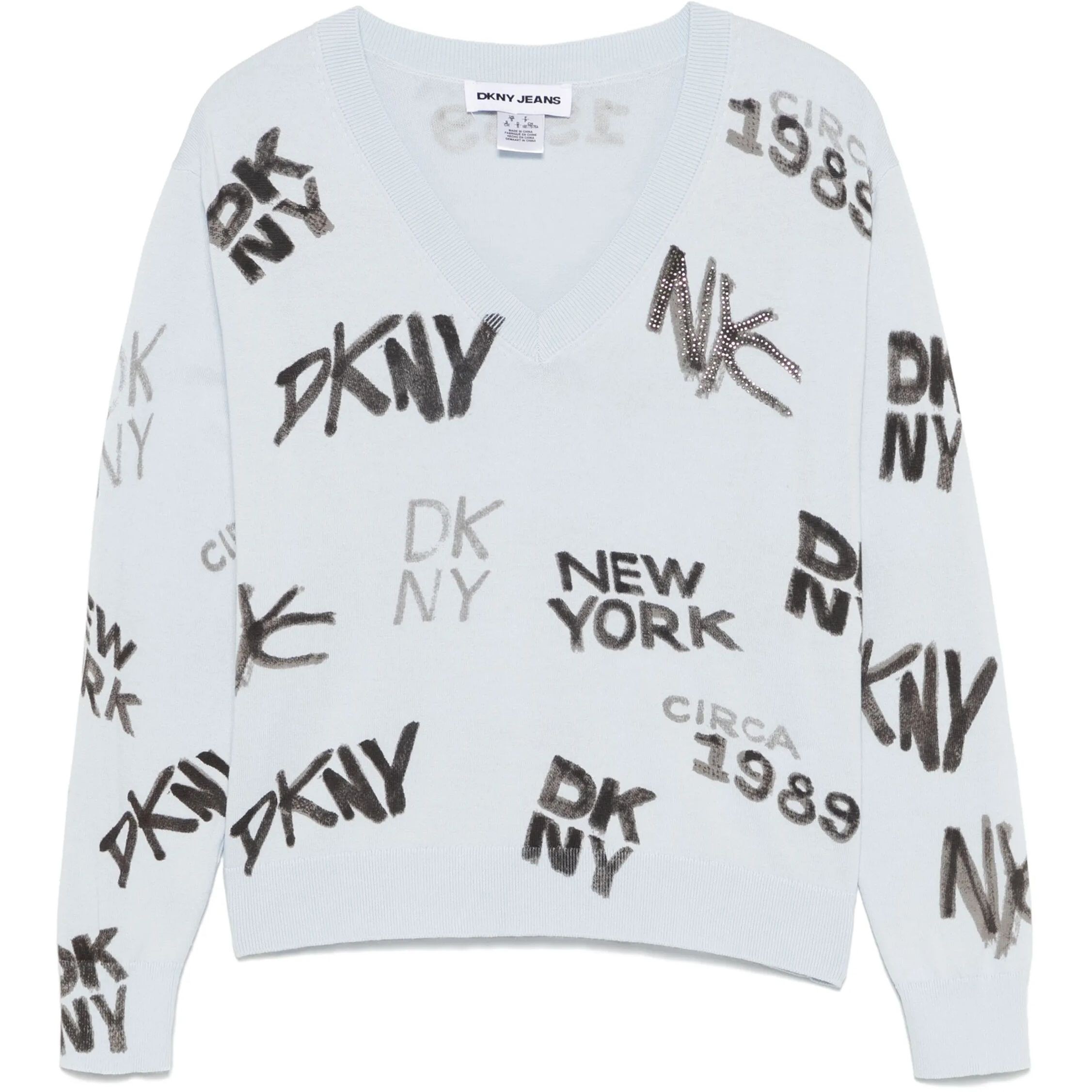 DKNY Megztinis moterims, Mėlyna, Logo printed v neck 1