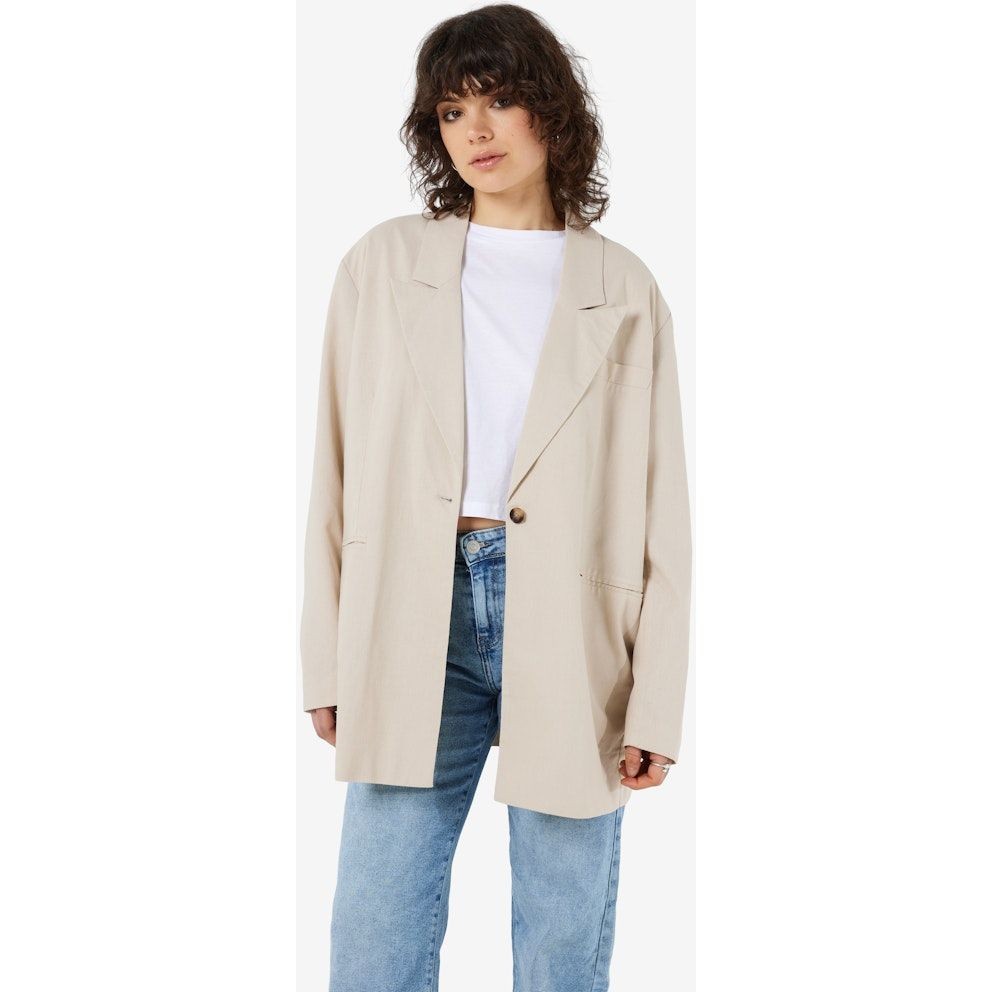 NOISY MAY Švarkas moterims, Smėlio, NMANNE MILLA LS LINEN 6