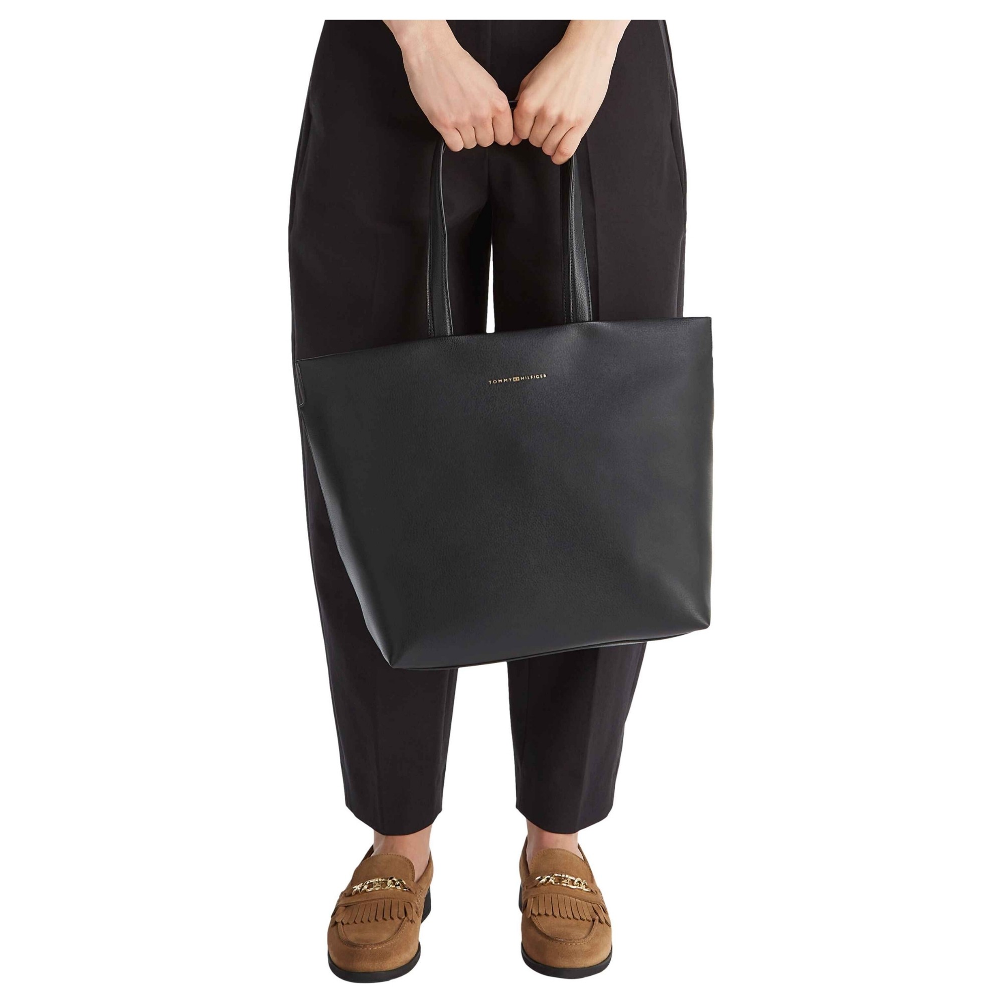 TOMMY HILFIGER Pirkinių krepšys moterims, Juoda, TH logotape tote 5