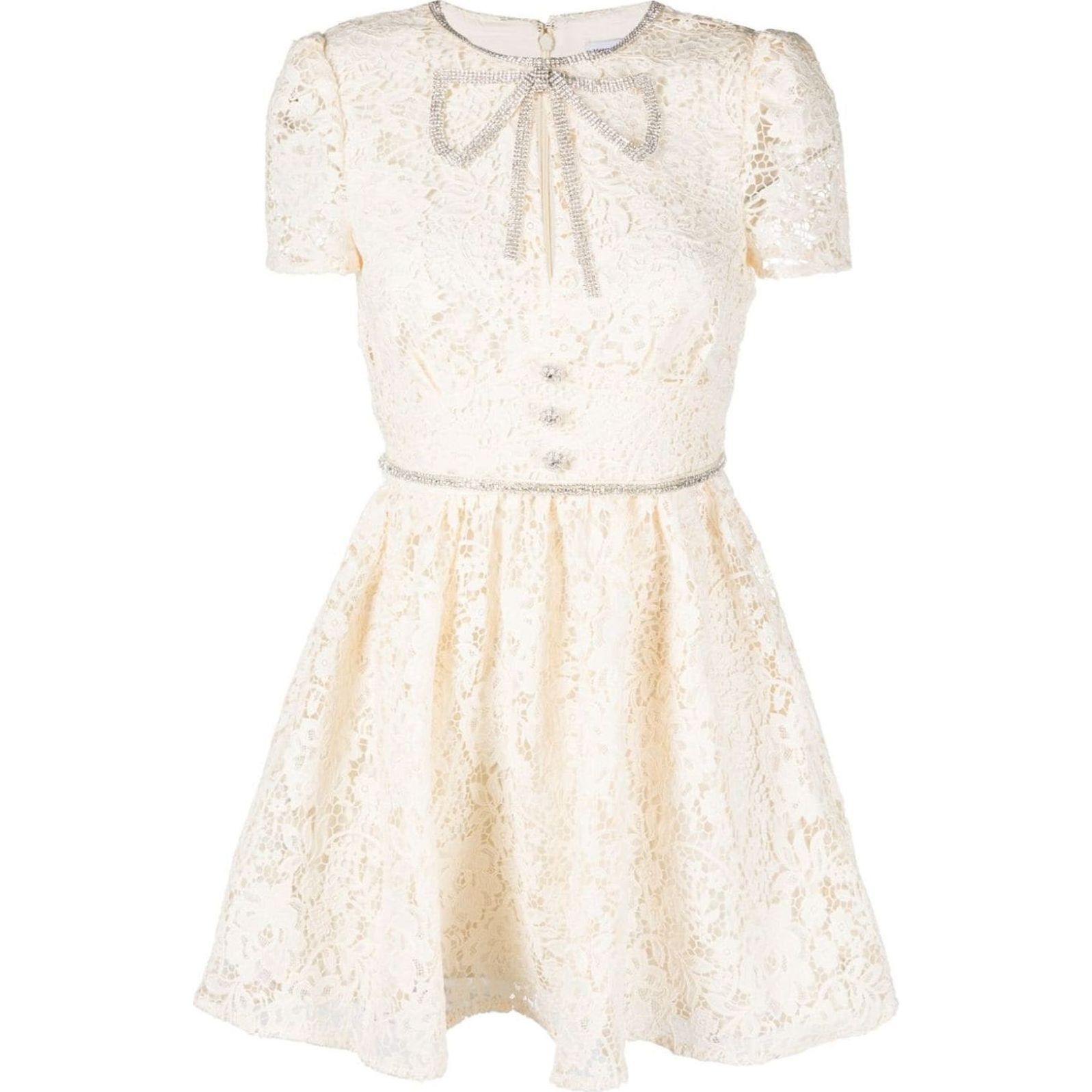 SELF PORTRAIT Mini suknelė moterims, Kūno, Cream cord lace bow mini dress 1