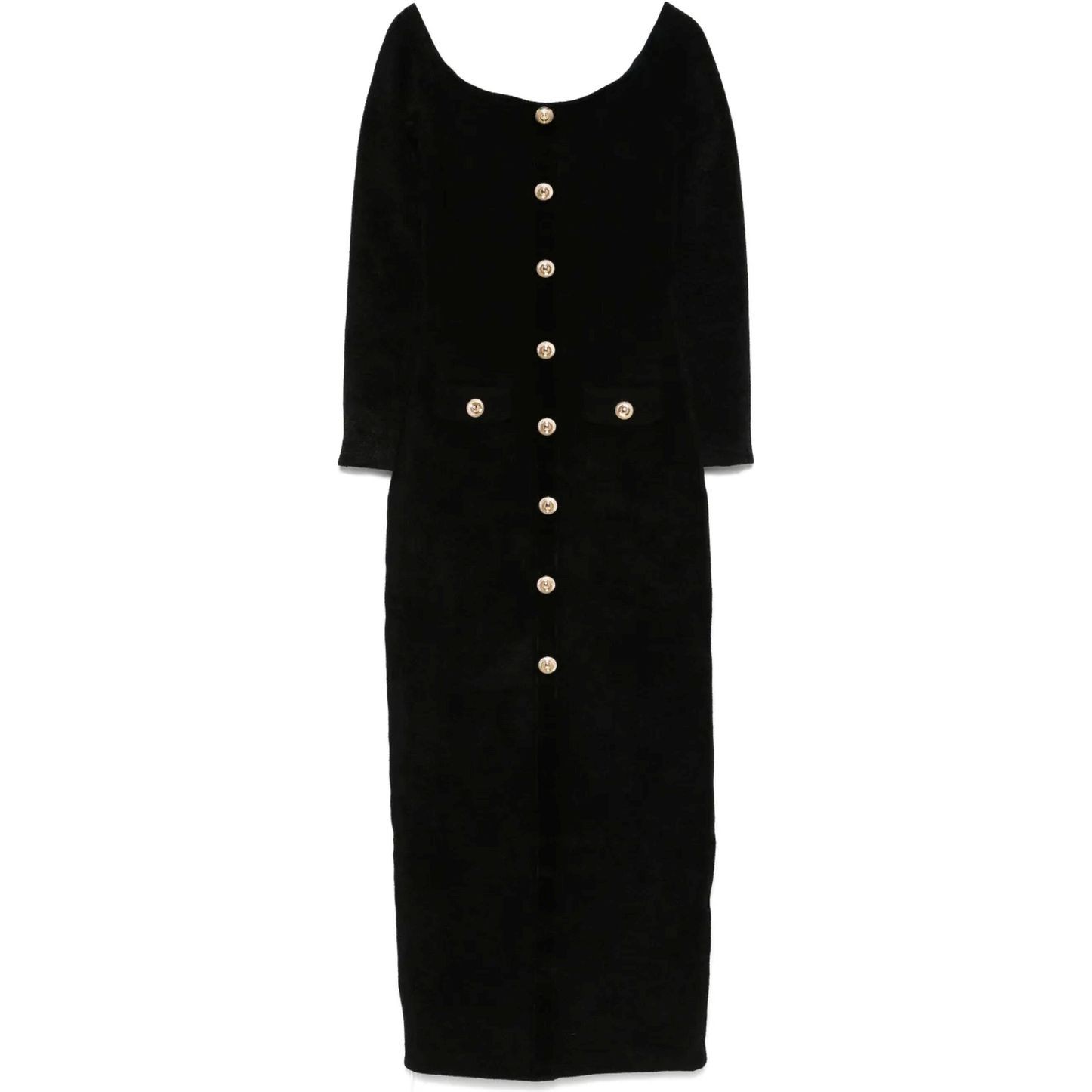 SELF PORTRAIT Midi suknelė moterims, Juoda, Chenille knit maxi dress