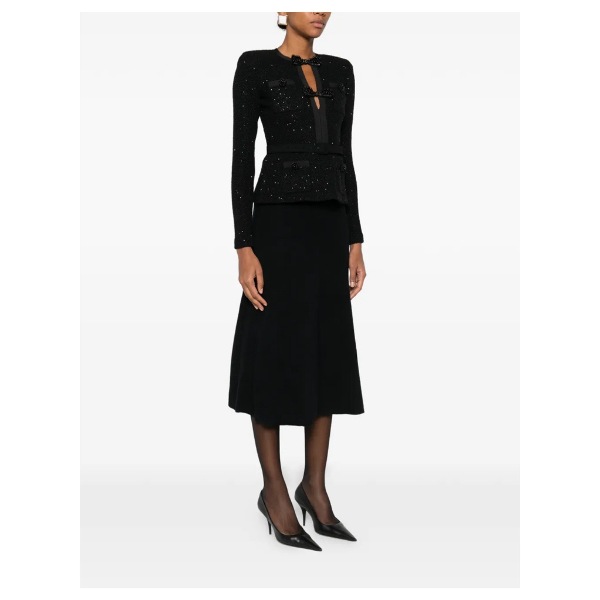 SELF PORTRAIT Midi suknelė moterims, Juoda, Sequin knit tailored midi dres 2