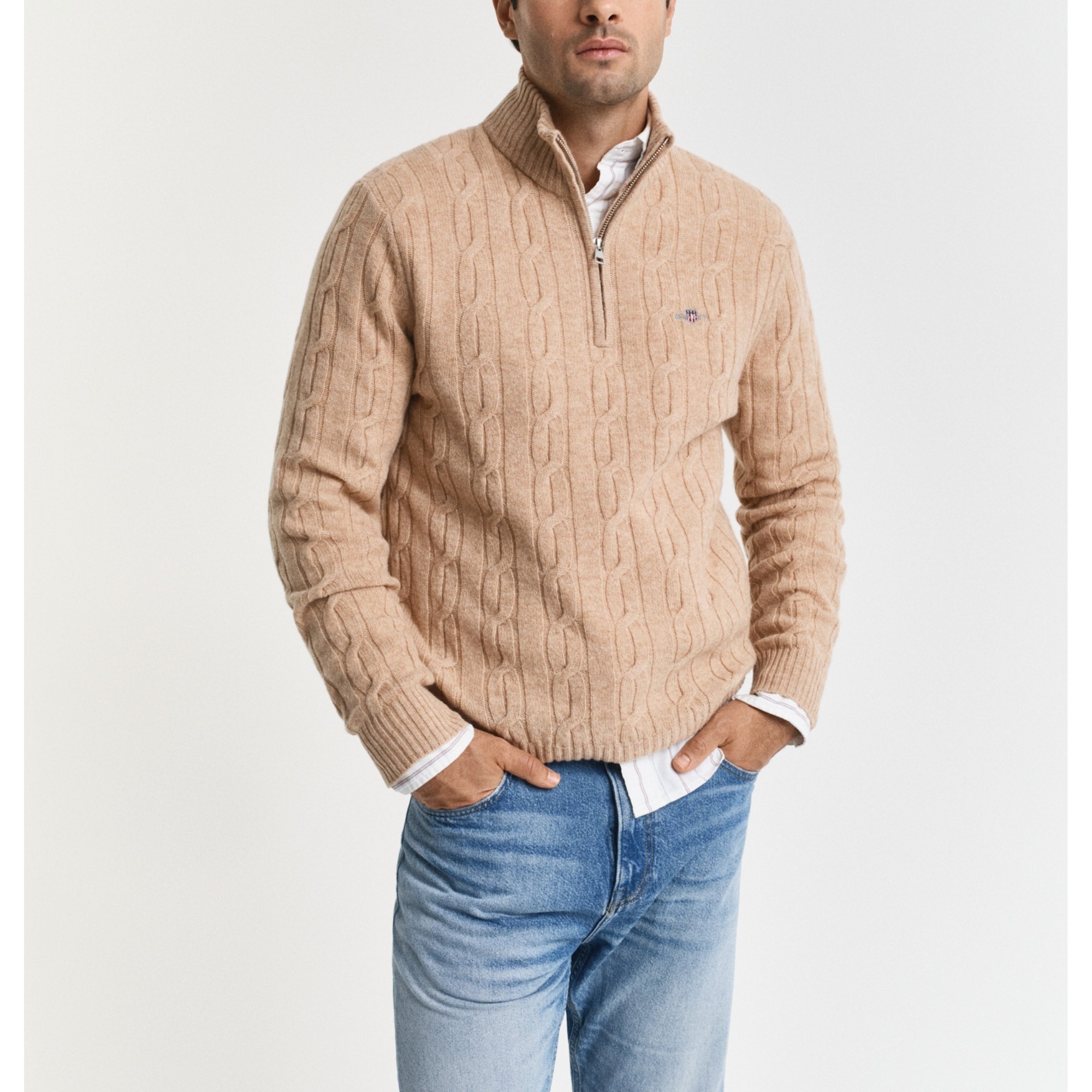 GANT Megztinis vyrams, Chaki, lambswool cable half zip 2