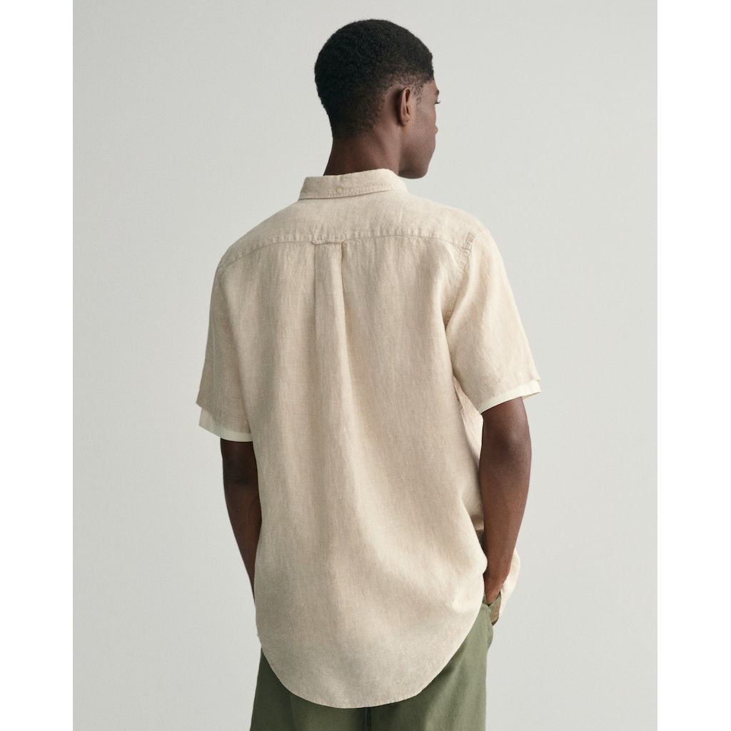 GANT Marškiniai vyrams, Smėlio, REG LINEN SS SHIRT 3