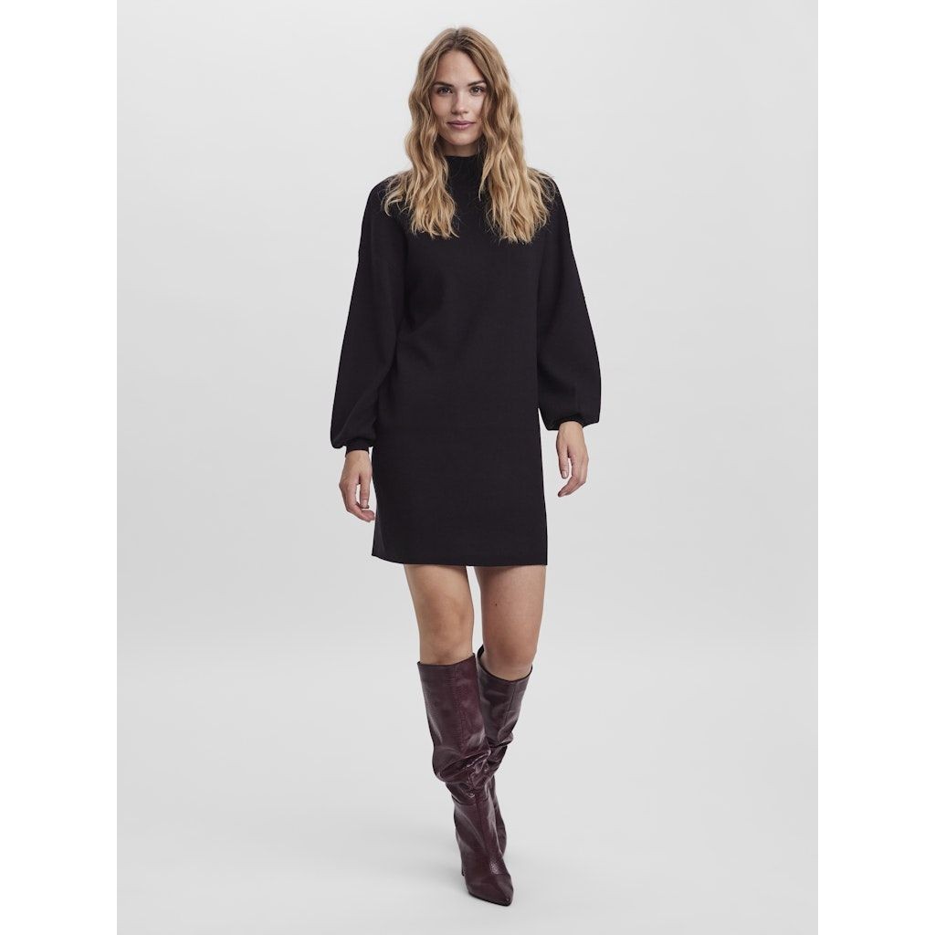 VERO MODA Megzta suknelė moterims, Juoda, Nancy funnel neck dress 1