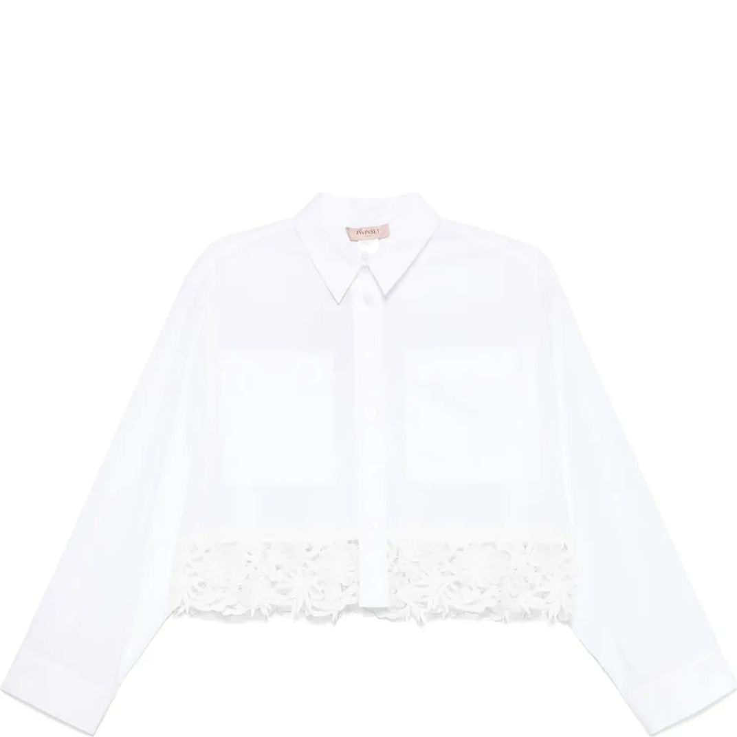 TWINSET Marškiniai ilgomis rankovėmis moterims, Balta, Poplin lace shirt