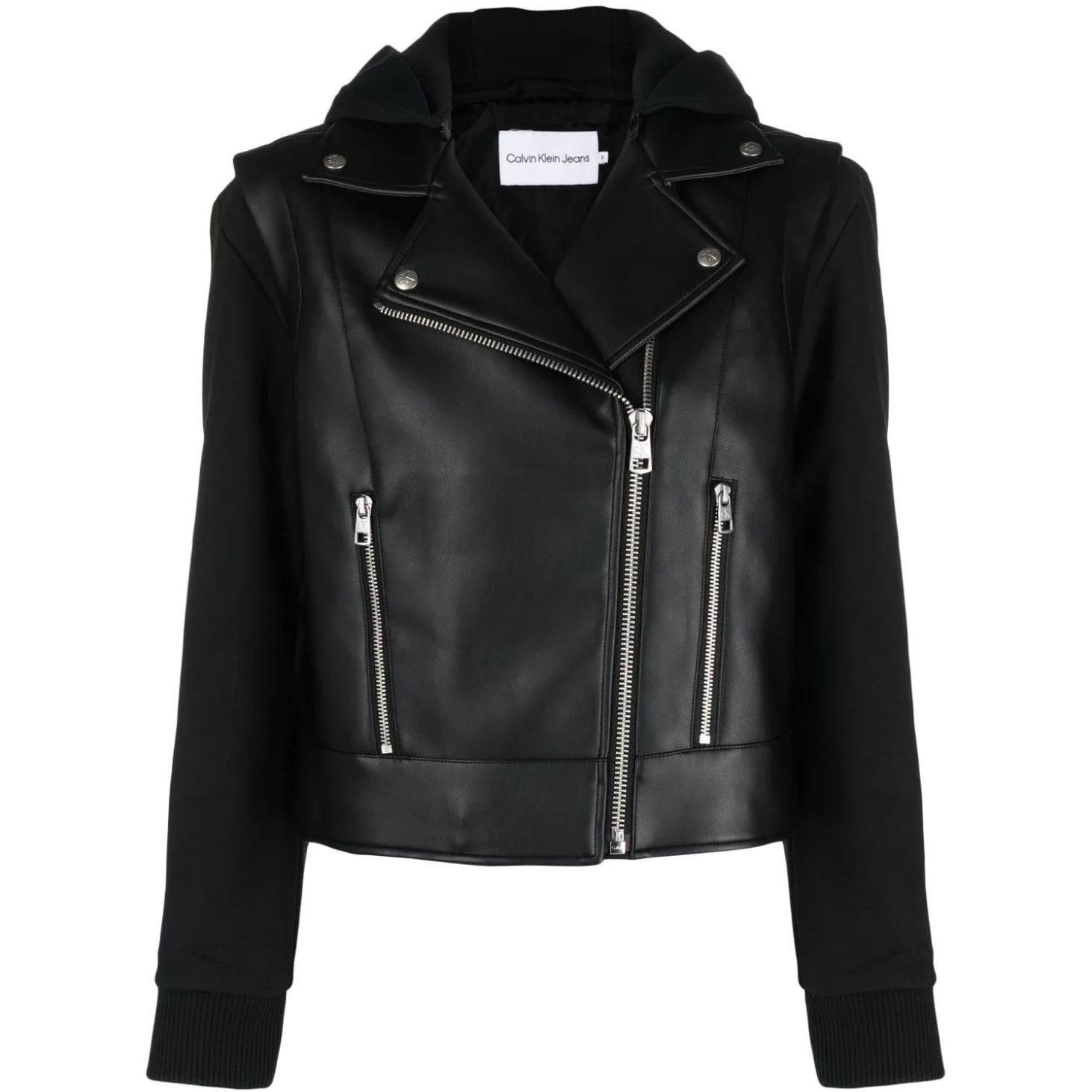 CALVIN KLEIN JEANS Odinis švarkas moterims, Juoda, Faux leather jersey mix biker 1