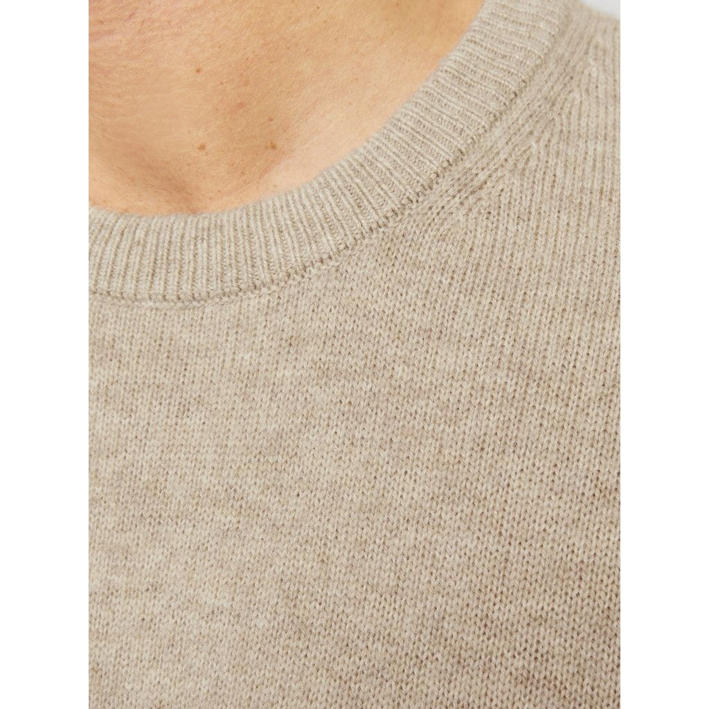 JACK & JONES Megztinis vyrams, Smėlio, Lambs wool knit crew neck 6
