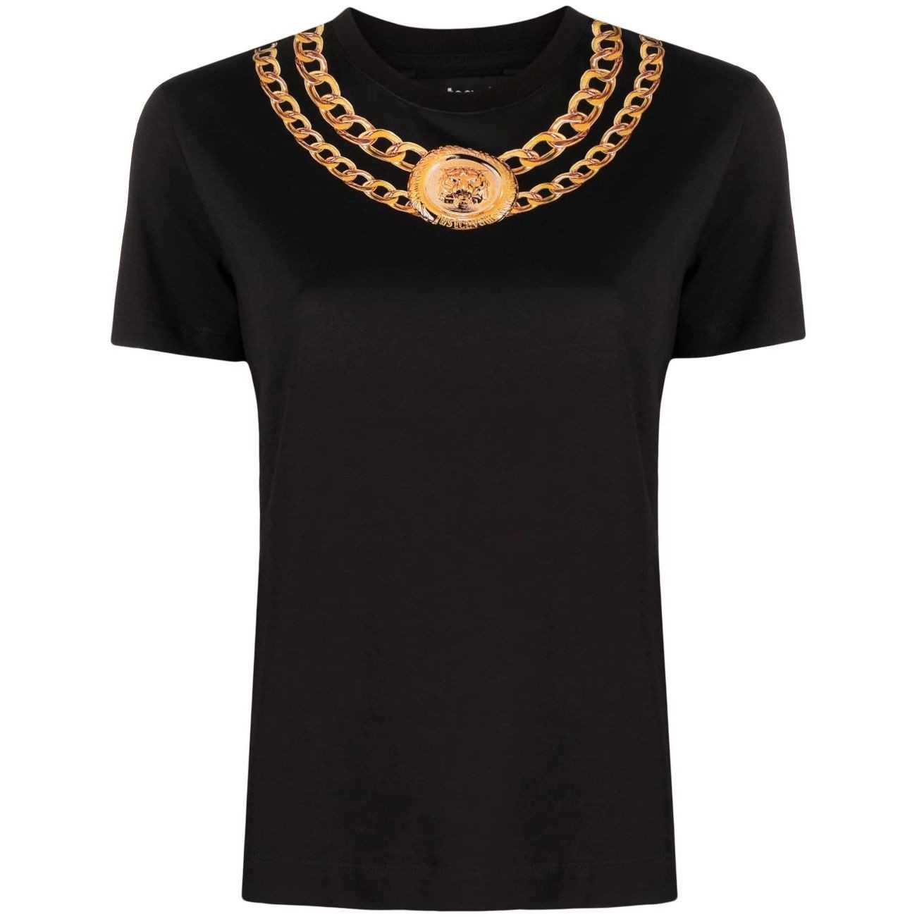 JUST CAVALLI Marškinėliai trump. rankovėmis moterims, Juoda, Chain t-shirt 1