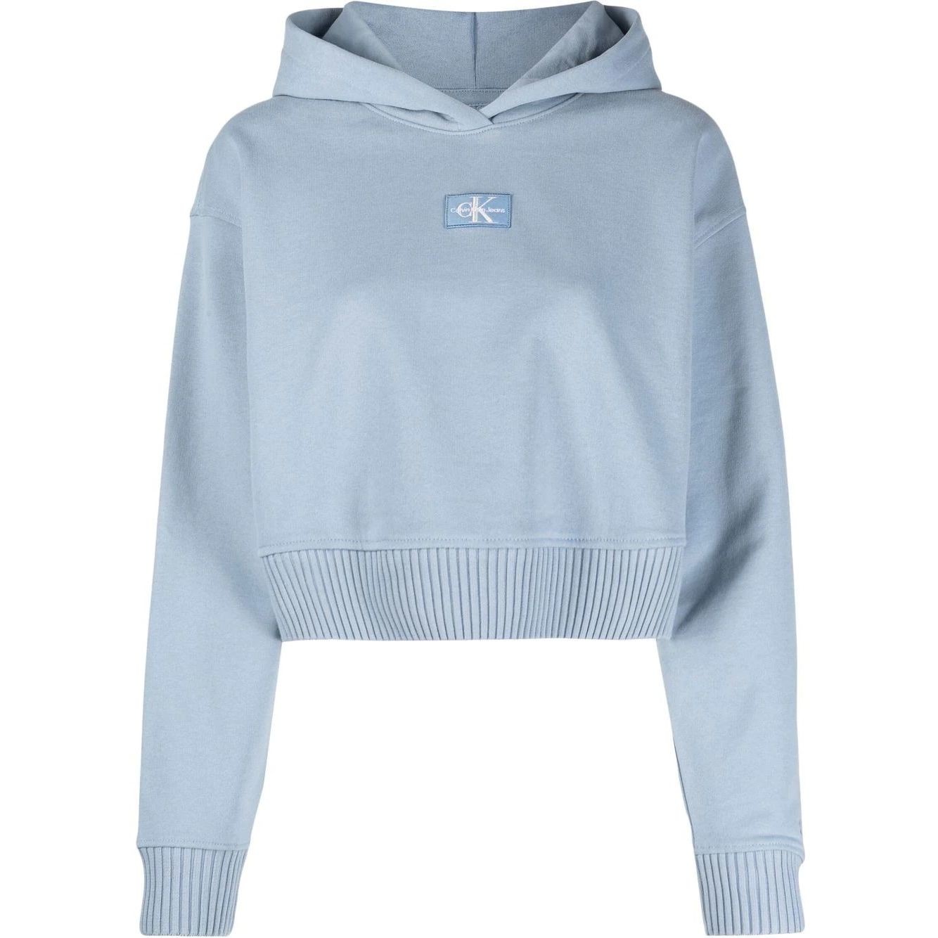 CALVIN KLEIN JEANS Džemperis moterims, Mėlyna, Badge wide sleeves crop hoodie 1
