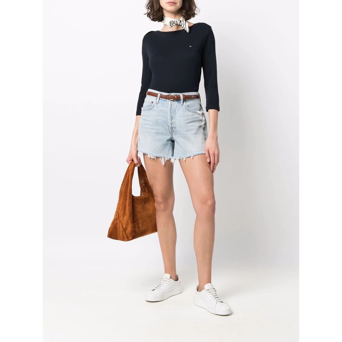 TOMMY HILFIGER Marškiniai ilgomis rankovėmis moterims, Mėlyna, Dark blue cotton top 2