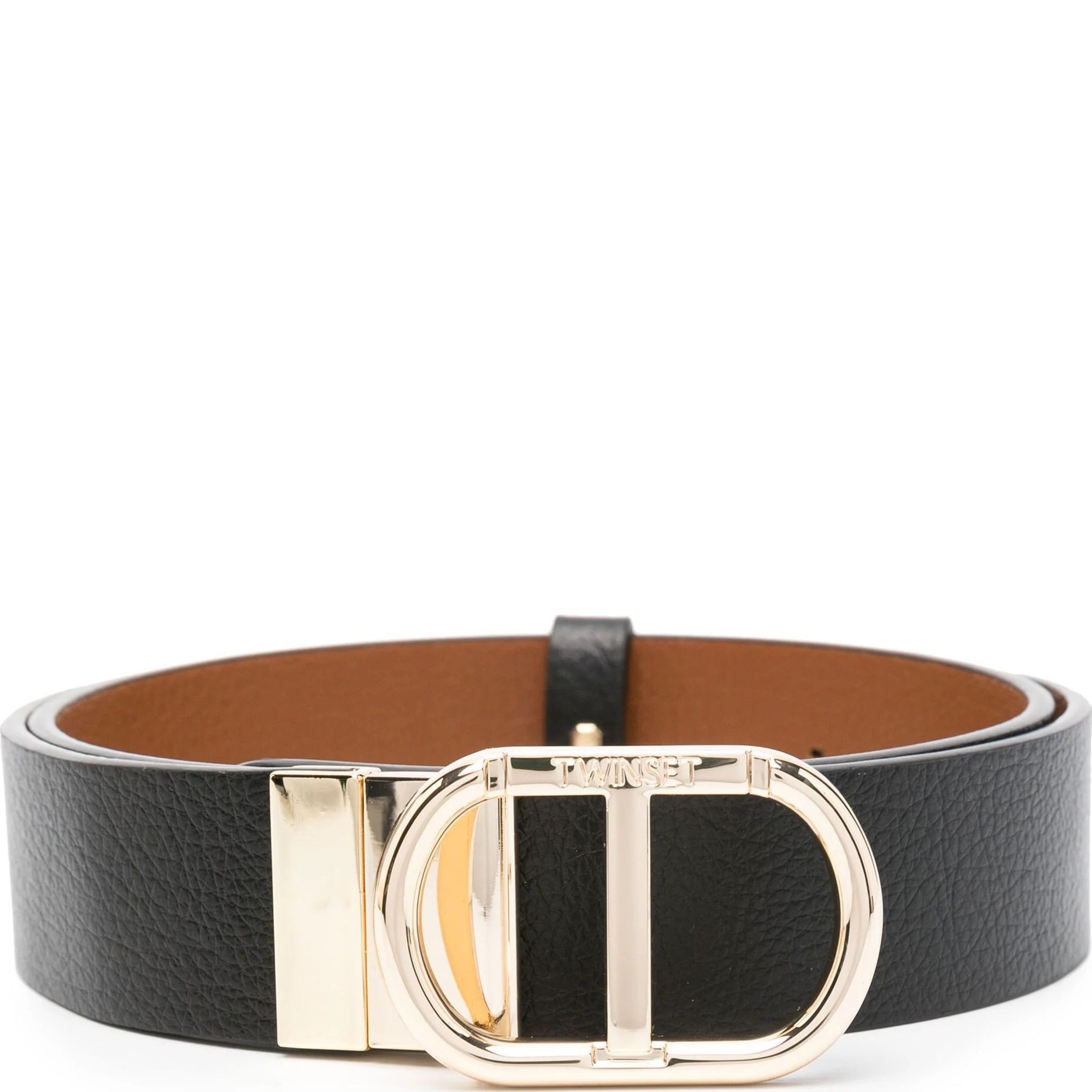 TWINSET Diržas moterims, Juoda, Ogo-engraved buckle belt 1