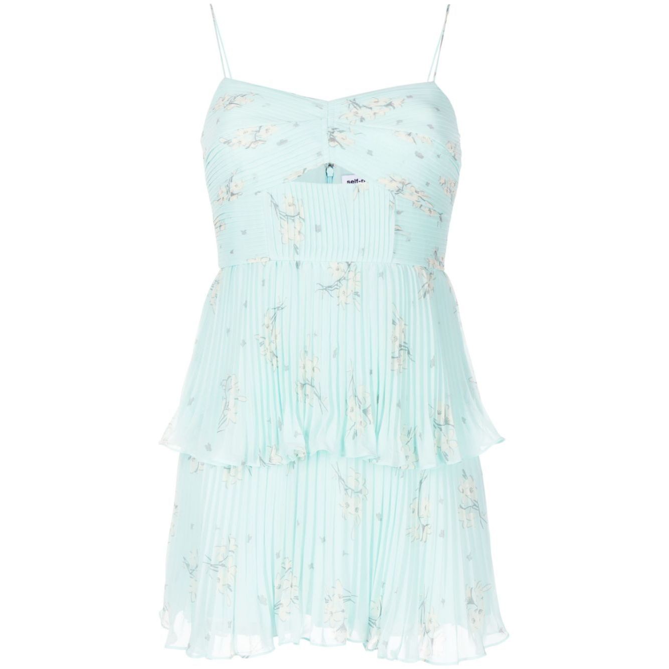 SELF PORTRAIT Mini suknelė moterims, Mėlyna, Blue floral tiered mini dress