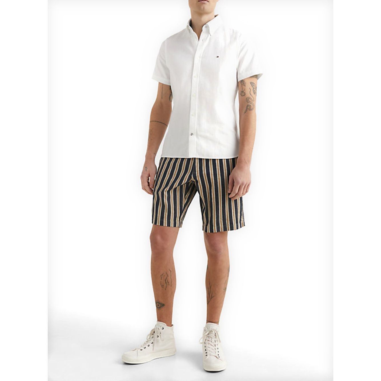 TOMMY HILFIGER Marškiniai trump. rankovėmis vyrams, Balta, Cotton linen dobby sf shirt 2