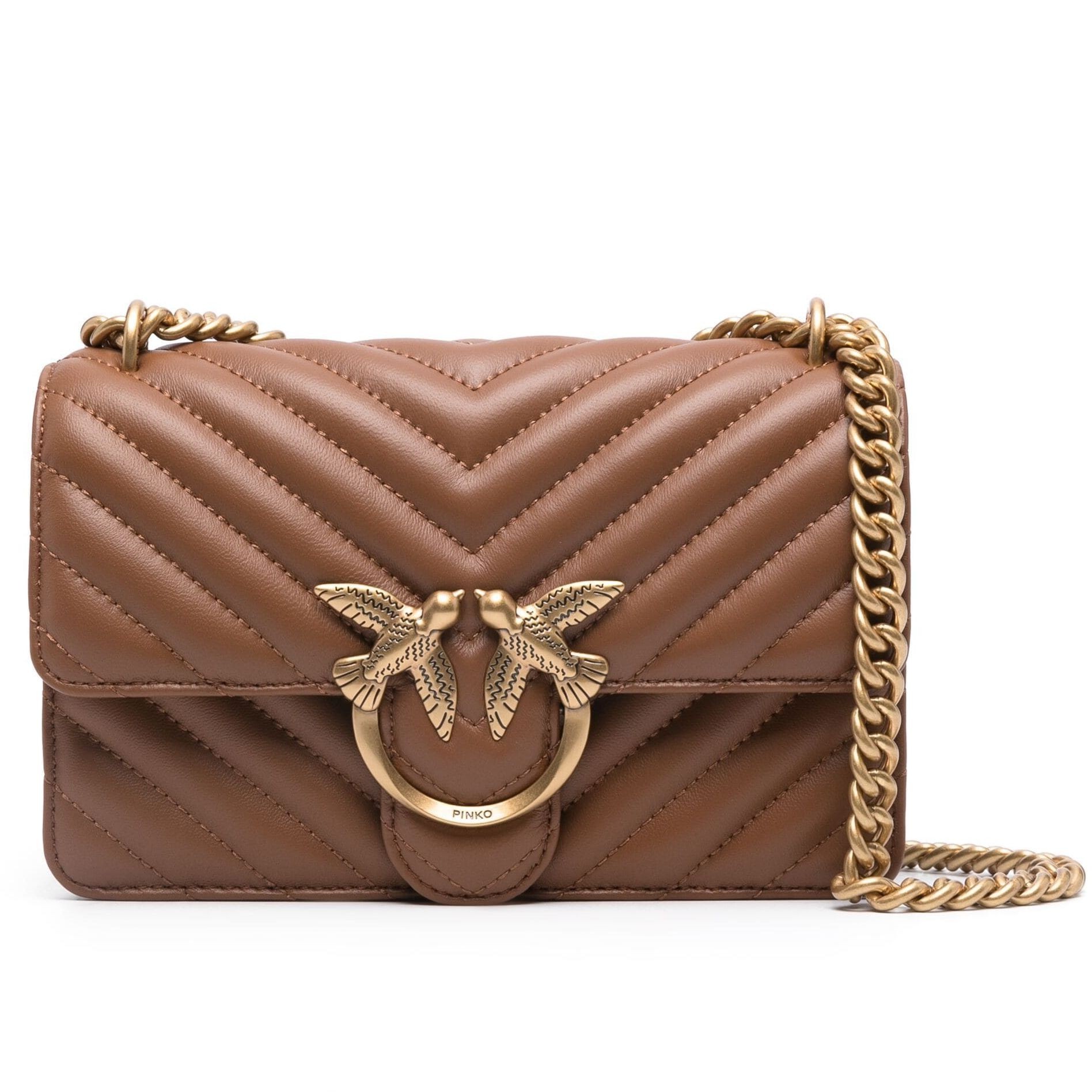 PINKO Rankinė per petį moterims, Ruda, Love one mini crossbody bag 1