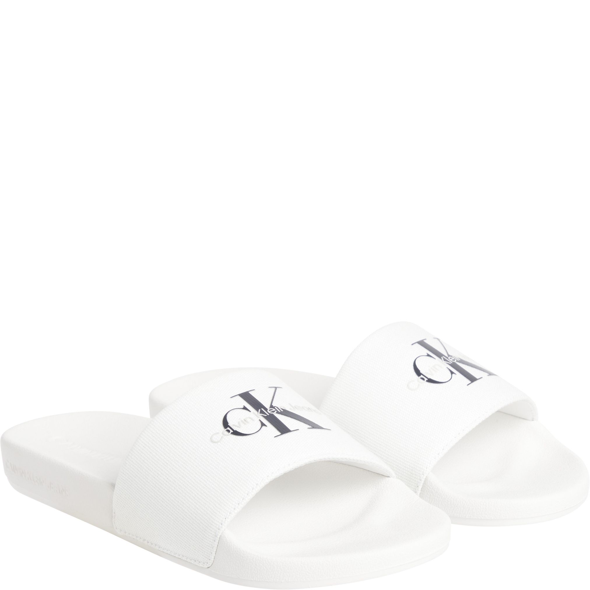 CALVIN KLEIN JEANS Guminės šlepetės moterims, Balta, Slide monogram 1