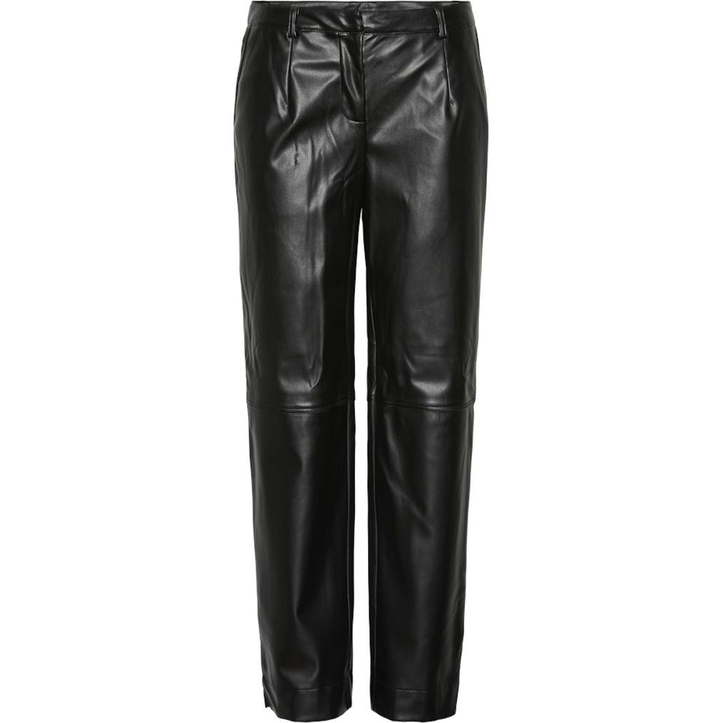 PIECES Odinės kelnės moterims, Juoda, Neeth pu pants 1