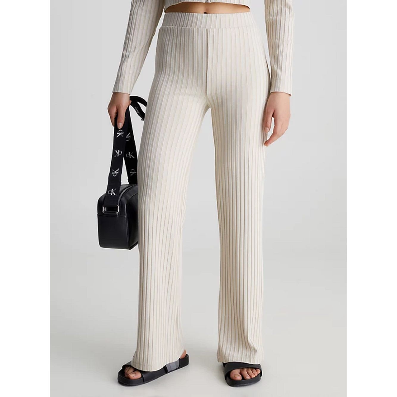 CALVIN KLEIN JEANS Laisvalaikio kelnės moterims, Smėlio, Elongated rib  pants 2